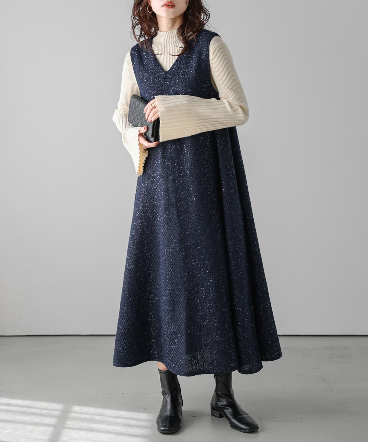 【ラジュール/Lajour】のツイードスパンコールドレスワンピ インテリア・キッズ・メンズ・レディースファッション・服の通販 founy(ファニー) 　ファッション　Fashion　レディースファッション　Fashion for Women　ワンピース　Dresses　フォーマル・パーティードレス・結婚式用ドレス　Elegant & Casual Dresses　スニーカー　Sneakers, Trainers　スパンコール　Sequins, Sequin Embellishment　ダウン　Down, Puffer　ツイード　Twill, Twill Weave　デニム　Denim, Jeans Material　フロント　Front, Front Design　エレガント 上品　Elegant　結婚式　Wedding　ネイビー|ID: prp329100004799279 ipo3291000000034883299