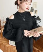 【モーメントプラス/moment+ / MEN】の袖リボンショルダースリットニットワンピース ブラック|ID: prp329100004799330 ipo3291000000035178555