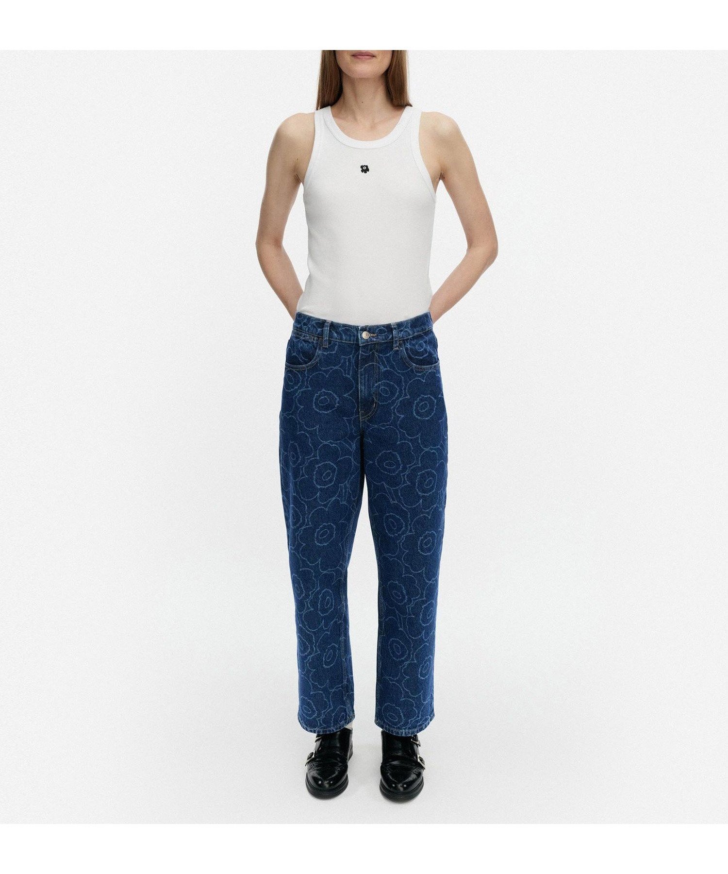 【マリメッコ/marimekko】の【日本・フィンランド限定】Maridenim Barrel Piirto Unikko ジーンズ インテリア・キッズ・メンズ・レディースファッション・服の通販 founy(ファニー) 　ファッション　Fashion　レディースファッション　Fashion for Women　おすすめ　Recommended / Our Picks　シンプル　Simple, Minimal　ジーンズ　Jeans, Denim Pants　セットアップ　Set-Up, Coordinated Outfit　デニム　Denim, Jeans Material　ミッドインディゴ|ID: prp329100004799619 ipo3291000000034944463