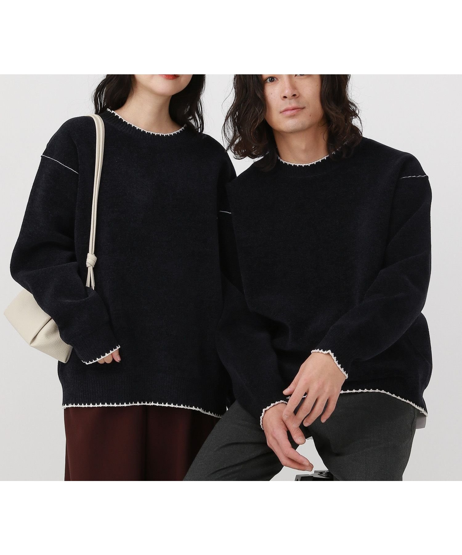 【グローバルワーク/GLOBAL WORK】のやわらかリッチモールニット/ステッチ/581139 インテリア・キッズ・メンズ・レディースファッション・服の通販 founy(ファニー) 　ファッション　Fashion　レディースファッション　Fashion for Women　トップス・カットソー　Cut & Sew Tops　ニット　Knit Tops & Sweaters　おすすめ　Recommended / Our Picks　なめらか　Smooth, Silky Texture　シンプル　Simple, Minimal　ブランケット　Blanket, Throw Blanket　ブラック09|ID: prp329100004799722 ipo3291000000034823394