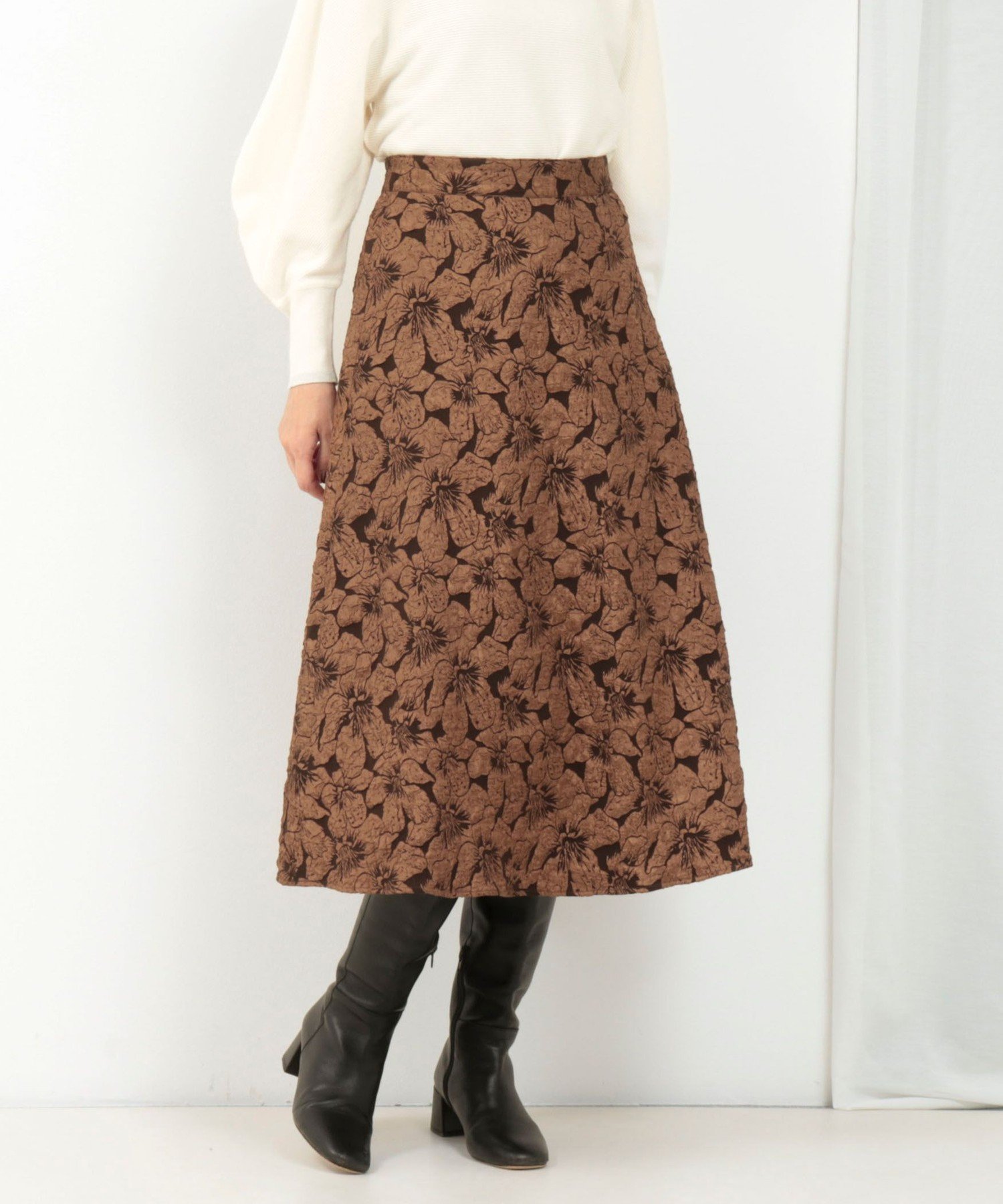 【ノーリーズ/NOLLEY'S】のフラワージャガードフレアースカート インテリア・キッズ・メンズ・レディースファッション・服の通販 founy(ファニー) 　ファッション　Fashion　レディースファッション　Fashion for Women　スカート　Skirts　シンプル　Simple, Minimal　ストレッチ　Stretch, Stretchy Fabric　チェック　Check, Plaid, Tartan　フレア　Flare, Flared　おすすめ　Recommended / Our Picks　セレモニー　Ceremony　2025年　2025　2025-2026秋冬・A/W　Autumn/Winter 2025–26 AW25–26　ブラウン系その他|ID: prp329100004799744 ipo3291000000035027611