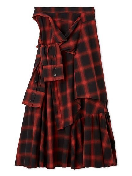 【ファーファー/FURFUR】のシャツドッキングチェックスカート インテリア・キッズ・メンズ・レディースファッション・服の通販 founy(ファニー) 　ファッション　Fashion　レディースファッション　Fashion for Women　スカート　Skirts　シンプル　Simple, Minimal　スマート　Smart, Elegant　トレンド　Trend, Trending Now　ドッキング　Docking, Mixed Material　パターン　Pattern, Design Print　フレア　Flare, Flared　メンズ　Men's, Menswear　RED[046]|ID: prp329100004799766 ipo3291000000035160635