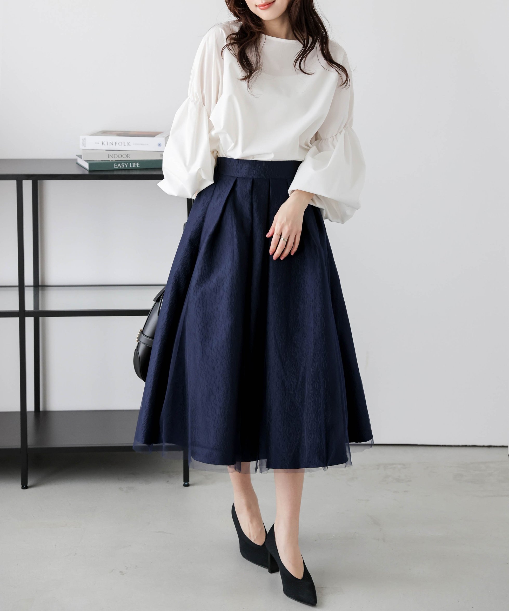 【ラジュール/Lajour】の日本製ボリュームフレアスカート インテリア・キッズ・メンズ・レディースファッション・服の通販 founy(ファニー) 　ファッション　Fashion　レディースファッション　Fashion for Women　スカート　Skirts　Aライン・フレアスカート　A-Line & Flared Skirts　クラシカル　Classical, Vintage-Inspired　チュール　Tulip, Tulip Motif　ドッキング　Docking, Mixed Material　フェミニン　Feminine, Girly　フレア　Flare, Flared　エレガント 上品　Elegant　日本製　Made In Japan　ネイビー|ID: prp329100004799771 ipo3291000000034935724