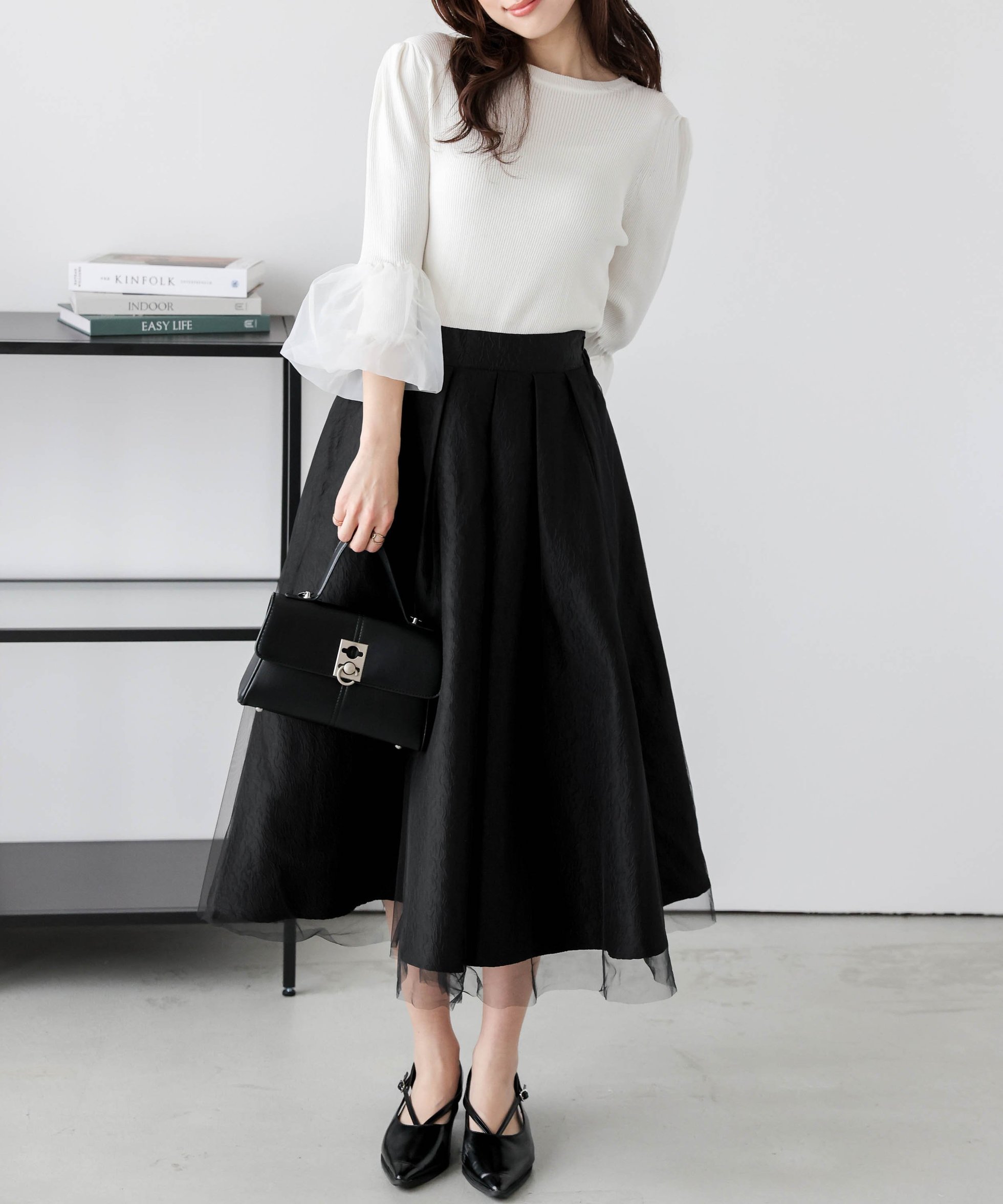 【ラジュール/Lajour】の日本製ボリュームフレアスカート インテリア・キッズ・メンズ・レディースファッション・服の通販 founy(ファニー) 　ファッション　Fashion　レディースファッション　Fashion for Women　スカート　Skirts　Aライン・フレアスカート　A-Line & Flared Skirts　クラシカル　Classical, Vintage-Inspired　チュール　Tulip, Tulip Motif　ドッキング　Docking, Mixed Material　フェミニン　Feminine, Girly　フレア　Flare, Flared　エレガント 上品　Elegant　日本製　Made In Japan　ブラック|ID: prp329100004799771 ipo3291000000034935726