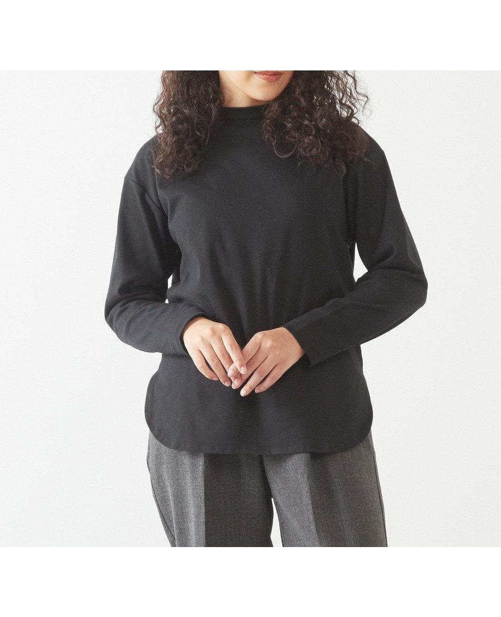 【メルローズ クレール/MELROSE claire】の【程よい厚み安心感のあるコットンスムースプルオーバー】 インテリア・キッズ・メンズ・レディースファッション・服の通販 founy(ファニー) 　ファッション　Fashion　レディースファッション　Fashion for Women　トップス・カットソー　Cut & Sew Tops　カジュアルプルオーバー・ニットトップス　Pullovers & Knit Tops / Casual Pullovers　インナー　Innerwear　サロペット　Overalls, Salopette　スリット　Slit, Slit Detail　バランス　Balance, Style Balance　ベスト　Vest, Waistcoat　モックネック　Mock Neck, Short Turtleneck　ブラック|ID: prp329100004799853 ipo3291000000034824156