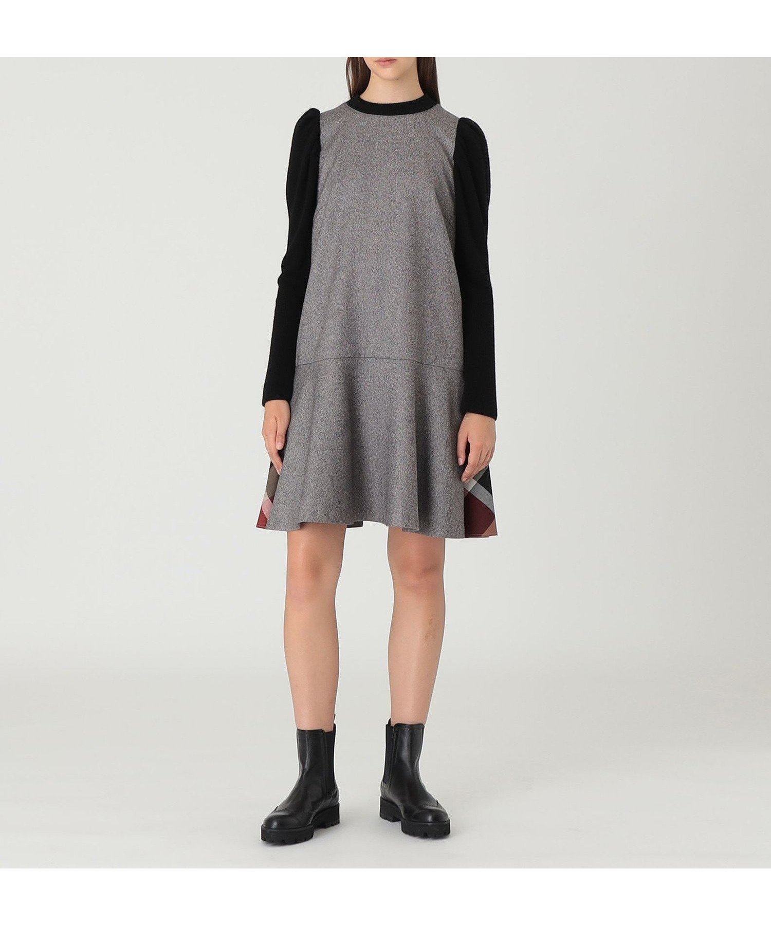 【ブルーレーベル クレストブリッジ/BLUE LABEL CRESTBRIDGE】のツイードドッキングドレス インテリア・キッズ・メンズ・レディースファッション・服の通販 founy(ファニー) 　ファッション　Fashion　レディースファッション　Fashion for Women　ワンピース　Dresses　フォーマル・パーティードレス・結婚式用ドレス　Elegant & Casual Dresses　クラシカル　Classical, Vintage-Inspired　スリーブ　Sleeve, Long Sleeve / Short Sleeve　ツイード　Twill, Twill Weave　モダン　Modern, Contemporary　リラックス　Relax, Relaxed Fit　エレガント 上品　Elegant　ネイビー|ID: prp329100004799865 ipo3291000000035170175