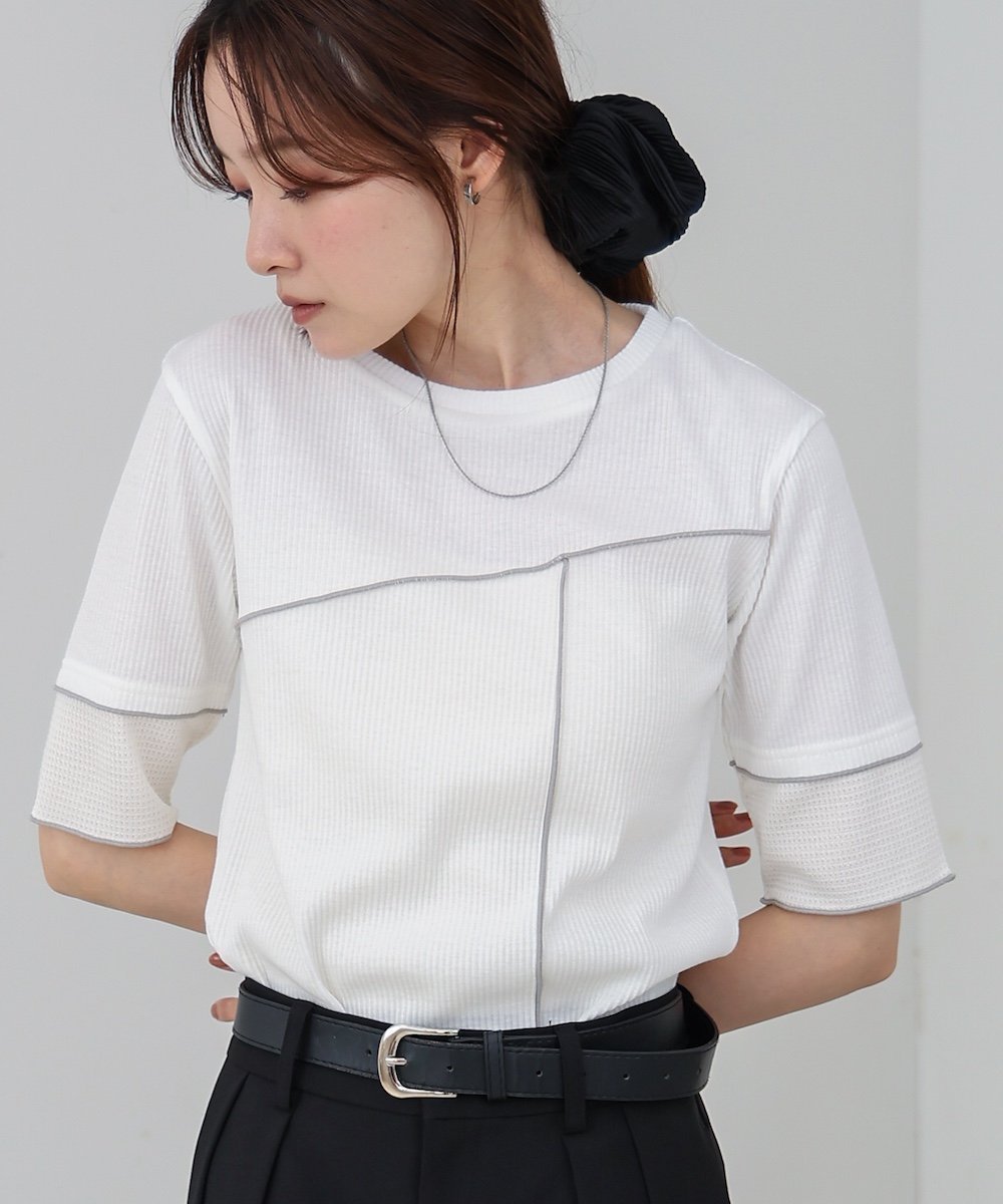 【バブ ブージュルード/Bab Bou Jeloud】の袖切り替えメローリブカットソー 人気、トレンドファッション・服の通販 founy(ファニー) ファッション Fashion レディースファッション Fashion for Women トップス・カットソー Cut & Sew Tops カットソー・ベーシックTシャツ Cut-and-Sewn Tops / Stretch Tees & Basics カットソー Cut and Sewn Top ガーリー Girly, Feminine Style スマート Smart, Elegant スラックス Slacks, Dress Pants チェック Check, Plaid, Tartan ティアードスカート Tiered Skirt, Flounced Skirt デニム Denim, Jeans Material フェミニン Feminine, Girly プリーツ Pleats, Pleated リブニット Rib Knit, Ribbed Knit 再入荷 Restock / Back in Stock おすすめ Recommended / Our Picks other-1|ID: prp329100004799867 ipo3291000000034824219