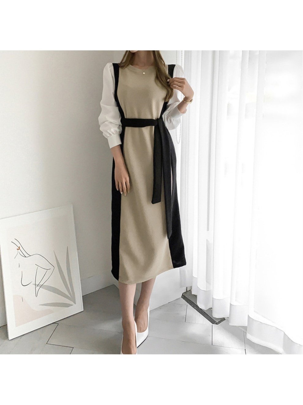 【ミニミニストア/miniministore】の袖切り替え ニットワンピース ロング配色 インテリア・キッズ・メンズ・レディースファッション・服の通販 founy(ファニー) ファッション Fashion レディースファッション Fashion for Women ワンピース Dresses ニットワンピース Knit Dresses アクリル Acrylic Material スリーブ Sleeve, Long Sleeve / Short Sleeve 長袖 Long Sleeve, Full Sleeve フェミニン Feminine, Girly ラップ Wrap, Wrap Design ロング Long, Long-Length A/W・秋冬 Autumn/Winter エレガント 上品 Elegant ブラック*ベージュ|ID: prp329100004799876 ipo3291000000034824277