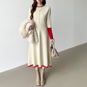 【ココモモ/COCOMOMO】の選べる2タイプ Aラインワンピース ワンピース スポンジニット シンプル 配色 人気、トレンドファッション・服の通販 founy(ファニー) ファッション Fashion レディースファッション Fashion for Women ワンピース Dresses Aラインワンピース・フレアシルエット A-Line Dresses / Flared Silhouette Dresses シンプル Simple, Minimal ストレッチ Stretch, Stretchy Fabric パープル Purple, Violet フレア Flare, Flared |ID:prp329100004799955