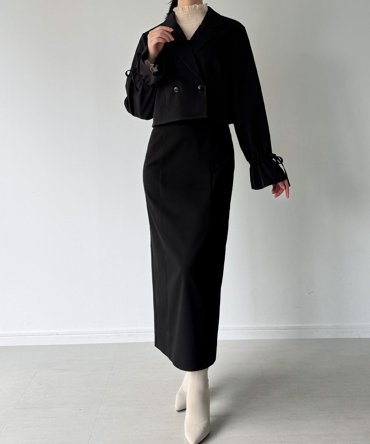 【ジュノア/JUNOAH】の袖リボンジャケット ファスナースリットキャミワンピースSET(裏地なし) インテリア・キッズ・メンズ・レディースファッション・服の通販 founy(ファニー) 　ファッション　Fashion　レディースファッション　Fashion for Women　アウター　Coat / Outerwear Collection　レディースジャケット・軽アウター　Jackets　ワンピース　Dresses　キャミソールワンピース　Camisole Dresses　ジャケット　Jacket, Outerwear　リボン　Ribbon, Bow　ブラック|ID: prp329100004799962 ipo3291000000034870347