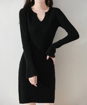 【ミニミニストア/miniministore】のキーネック タイトリブニットワンピース 人気、トレンドファッション・服の通販 founy(ファニー) ファッション Fashion レディースファッション Fashion for Women ワンピース Dresses ニットワンピース Knit Dresses アクリル Acrylic Material ラベンダー Lavender 無地 Plain, Solid Color A/W・秋冬 Autumn/Winter 長袖 Long Sleeve, Full Sleeve |ID:prp329100004799975