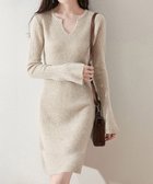 【ミニミニストア/miniministore】のキーネック タイトリブニットワンピース ライトベージュ|ID: prp329100004799975 ipo3291000000034948622