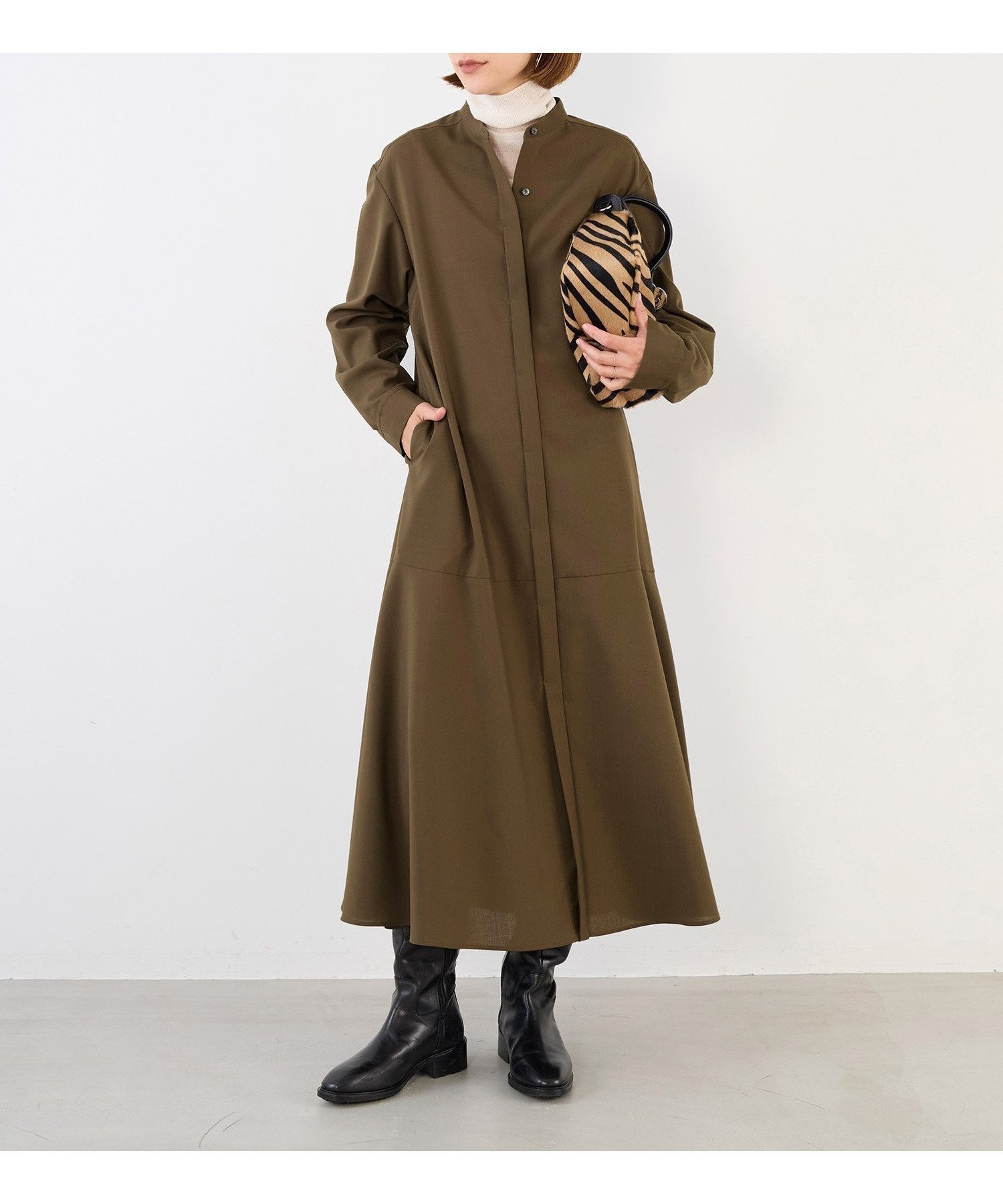 【マイカ ディール/MICA & DEAL】のウールツイストフレアシャツワンピース インテリア・キッズ・メンズ・レディースファッション・服の通販 founy(ファニー) 　ファッション　Fashion　レディースファッション　Fashion for Women　ワンピース　Dresses　シャツワンピース / 1枚で着映えコーデ　Shirt Dresses　インナー　Innerwear　シンプル　Simple, Minimal　スカーフ　Scarf, Neckwear　ストレッチ　Stretch, Stretchy Fabric　人気　Popular, Best Seller　フレア　Flare, Flared　ポケット　Pocket, Pocket Detail　羽織　Haori, Light Jacket　マニッシュ　Mannish, Boyish　BROWN|ID: prp329100004800021 ipo3291000000035112758