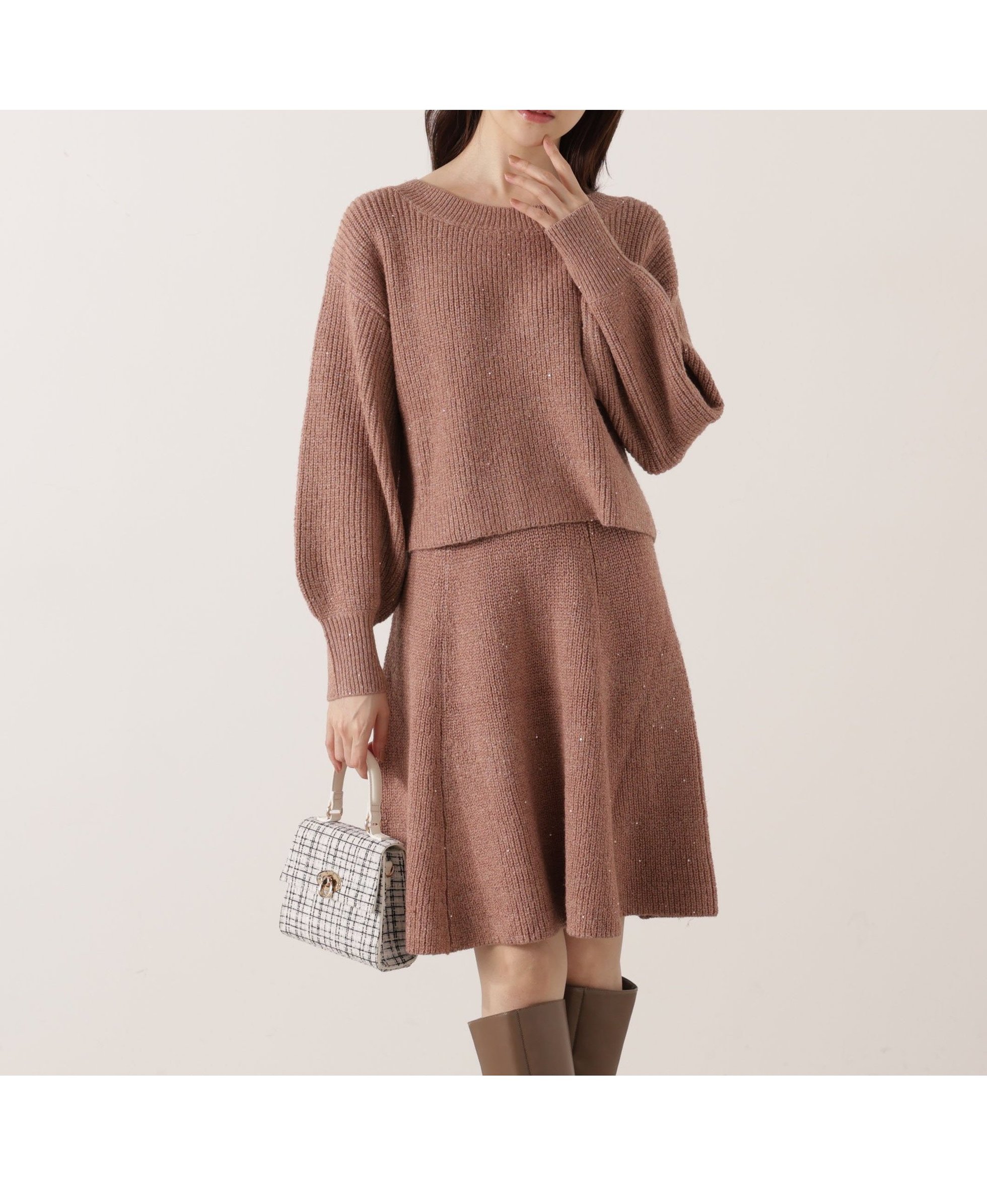 【プロポーション ボディドレッシング/PROPORTION BODY DRESSING】の片畦ミニSETUP 25AW インテリア・キッズ・メンズ・レディースファッション・服の通販 founy(ファニー) 　ファッション　Fashion　レディースファッション　Fashion for Women　セットアップ　Matching Sets　2025年　2025　2025-2026秋冬・A/W　Autumn/Winter 2025–26 AW25–26　ウォーム　Warm Fabric　スパンコール　Sequins, Sequin Embellishment　セットアップ　Set-Up, Coordinated Outfit　ミニスカート　Mini Skirt, Short Skirt　畦　Ribbed Knit　ピンク|ID: prp329100004800022 ipo3291000000034825087