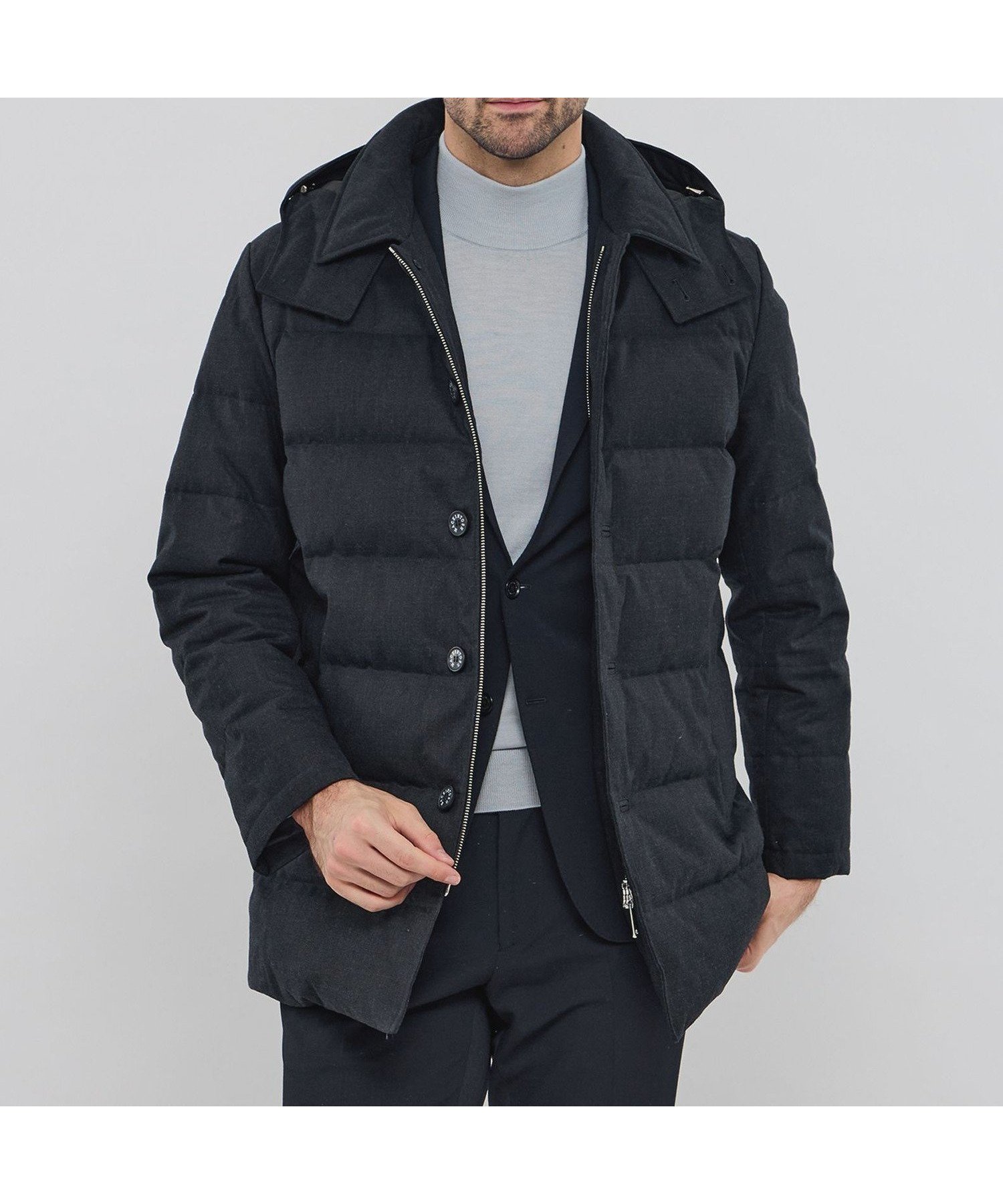 【マッキントッシュ ロンドン/MACKINTOSH LONDON / MEN】の【ELINGTON】ウールサキソニーフーデッドダウンアウター インテリア・キッズ・メンズ・レディースファッション・服の通販 founy(ファニー) ファッション Fashion メンズファッション Fashion for Men アウター Men's Coats Outerwear ジャケット Jacket, Outerwear ダウン Down, Puffer ツイル Twist, Twisted Detail 冬 Winter / This Winter 秋 Autumn グレー|ID: prp329100004800505 ipo3291000000034828857