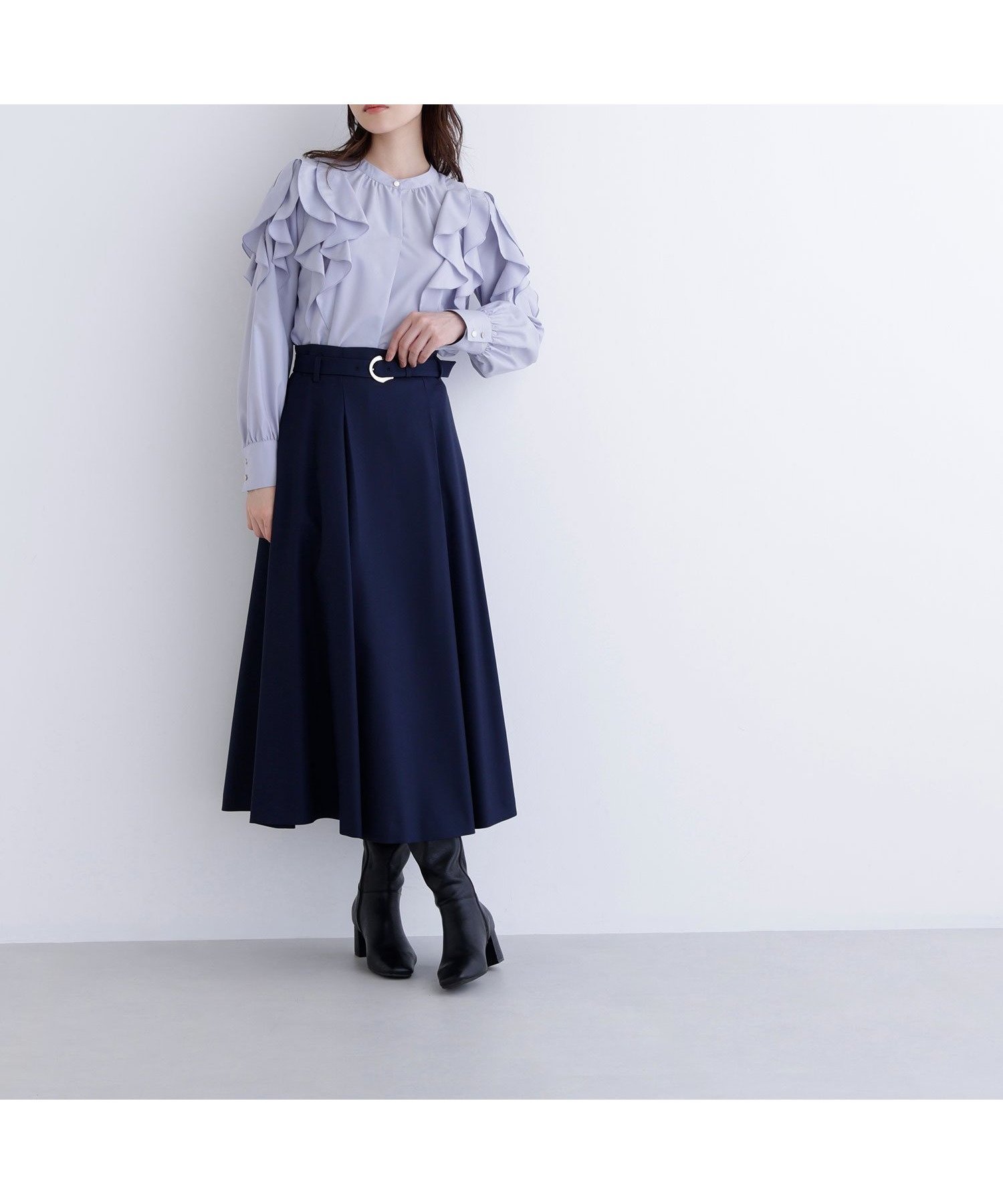 【ナチュラル ビューティー ベーシック/NATURAL BEAUTY BASIC】のメタルバックルフレアスカート インテリア・キッズ・メンズ・レディースファッション・服の通販 founy(ファニー) 　ファッション　Fashion　レディースファッション　Fashion for Women　スカート　Skirts　Aライン・フレアスカート　A-Line & Flared Skirts　バッグ　Bags　ポケット　Pocket, Pocket Detail　メタル　Metal, Metal Parts　ネイビー|ID: prp329100004800517 ipo3291000000035096657