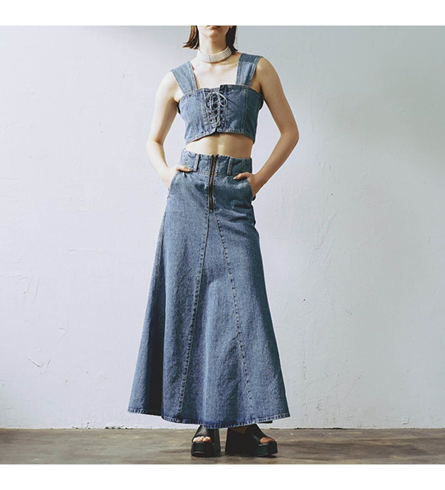 【エドウイン オンライン モール/EDWIN ONLINE MALL】の【GISELe 4月号掲載】atelier SOMETHING MERMAID DENIM SKIRT/マーメイドデニムスカート 人気、トレンドファッション・服の通販 founy(ファニー) 　雑誌掲載アイテム　Magazine Picks & Fashion Features　ファッション雑誌　Fashion Magazines　ジゼル　GISELe　ファッション　Fashion　レディースファッション　Fashion for Women　スカート　Skirts　デニムスカート・カジュアルスカート　Denim Skirts　4月号　April Issue　雑誌　Magazine, Fashion Magazine　デニム　Denim, Jeans Material　パターン　Pattern, Design Print　ビスチェ　Bustier, Corset Top　フェミニン　Feminine, Girly　フリル　Frill, Ruffle　フロント　Front, Front Design　マーメイド　Mermaid, Fishtail Silhouette　おすすめ　Recommended / Our Picks　 other-1|ID: prp329100004800645 ipo3291000000034829844