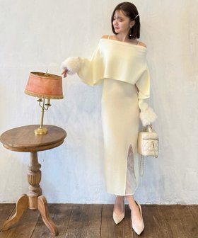 【ロイヤルパーティー/ROYAL PARTY】のファーポンチョ付スリットレースニットタイトワンピース 人気、トレンドファッション・服の通販 founy(ファニー) ファッション Fashion レディースファッション Fashion for Women アウター Coat / Outerwear Collection ポンチョ・ケープコート Ponchos & Capes アンサンブル Ensemble Set スリット Slit, Slit Detail フロント Front, Front Design ポンチョ Poncho, Cape Style レース Lace, Lace Fabric エレガント 上品 Elegant 秋 Autumn |ID:prp329100004800663