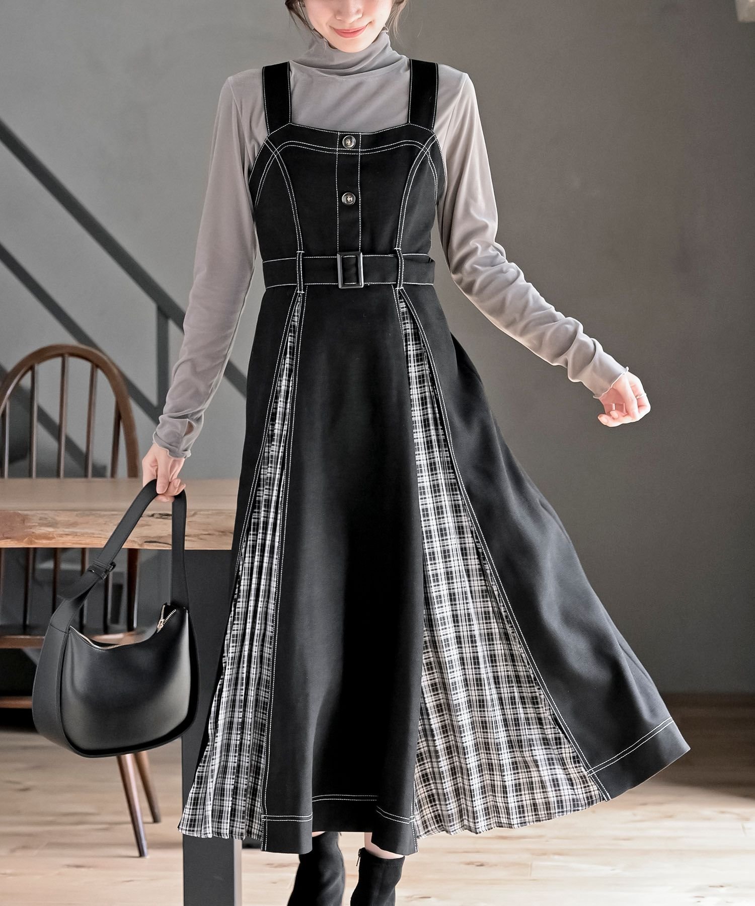 【アールピーエス/rps】のチェックプリーツ切替ジャンドレ インテリア・キッズ・メンズ・レディースファッション・服の通販 founy(ファニー) 　ファッション　Fashion　レディースファッション　Fashion for Women　ガーリー　Girly, Feminine Style　コンパクト　Compact, Small Size　チェック　Check, Plaid, Tartan　フェミニン　Feminine, Girly　プリーツ　Pleats, Pleated　切替　Switching, Contrast Panel　ブラック|ID: prp329100004800665 ipo3291000000034987182