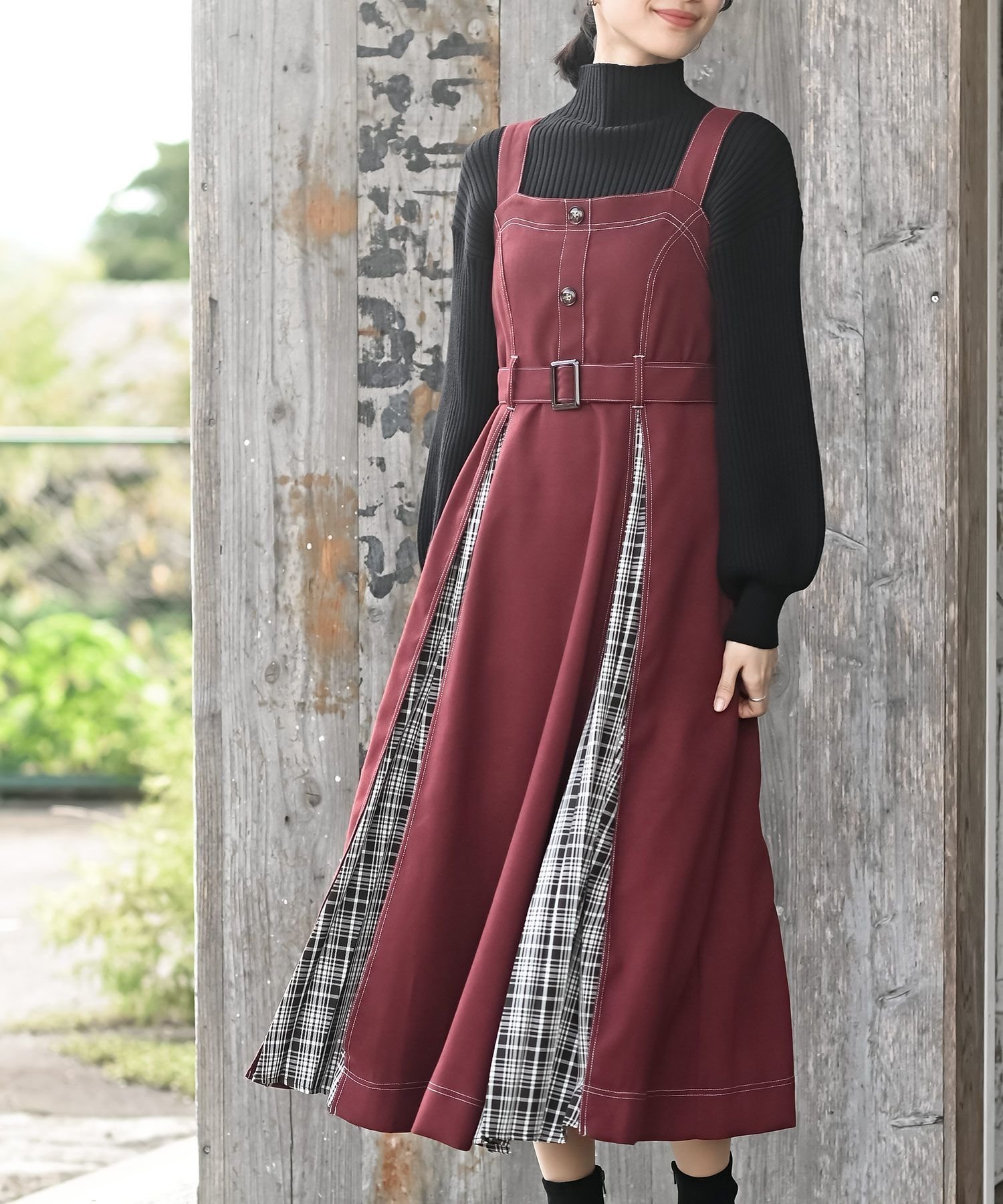 【アールピーエス/rps】のチェックプリーツ切替ジャンドレ インテリア・キッズ・メンズ・レディースファッション・服の通販 founy(ファニー) 　ファッション　Fashion　レディースファッション　Fashion for Women　ガーリー　Girly, Feminine Style　コンパクト　Compact, Small Size　チェック　Check, Plaid, Tartan　フェミニン　Feminine, Girly　プリーツ　Pleats, Pleated　切替　Switching, Contrast Panel　ボルドー|ID: prp329100004800665 ipo3291000000034987184