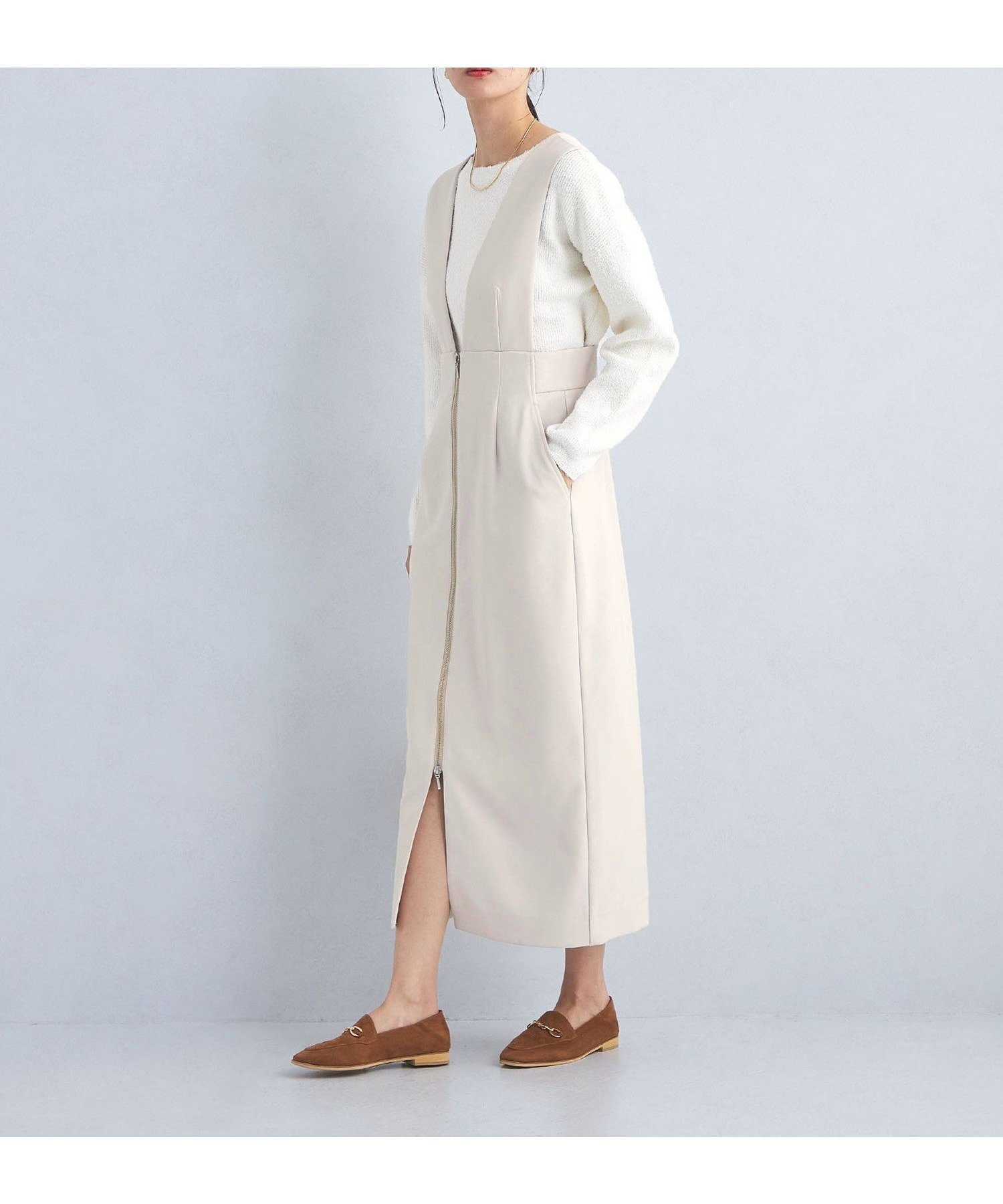 【ユナイテッドアローズ/UNITED ARROWS】のニット プルオーバー * ジャンパースカート セット ワンピース インテリア・キッズ・メンズ・レディースファッション・服の通販 founy(ファニー) 　ファッション　Fashion　レディースファッション　Fashion for Women　スカート　Skirts　春　Spring　ジップ　Zip, Zipper　スリット　Slit, Slit Detail　フェミニン　Feminine, Girly　アウトレット　Outlet / Clearance　OFF WHITE|ID: prp329100004800669 ipo3291000000035075132