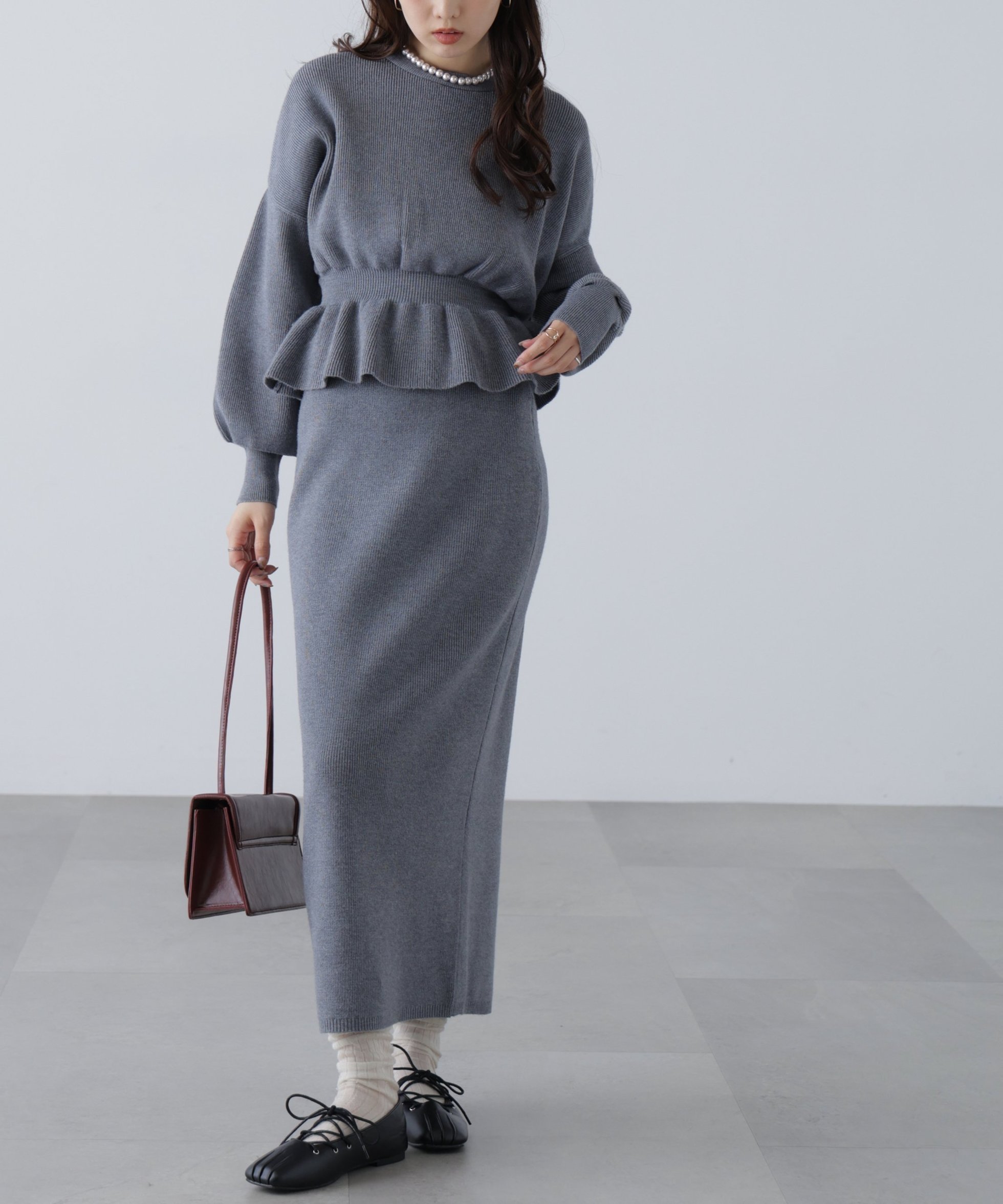 【フリーズマート/FREE'S MART】のペプラムニットセットアップ インテリア・キッズ・メンズ・レディースファッション・服の通販 founy(ファニー) ファッション Fashion レディースファッション Fashion for Women トップス・カットソー Cut & Sew Tops ニット Knit Tops & Sweaters セットアップ Set-Up, Coordinated Outfit トレンド Trend, Trending Now グレー|ID: prp329100004800692 ipo3291000000034830256