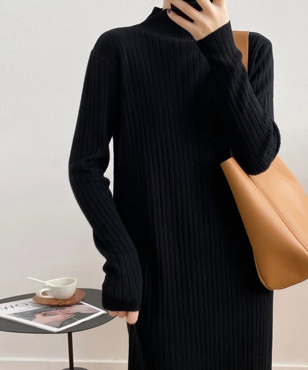 【ミニミニストア/miniministore】の裾フリンジ付き リブニットワンピース秋冬 インテリア・キッズ・メンズ・レディースファッション・服の通販 founy(ファニー) 　ファッション　Fashion　レディースファッション　Fashion for Women　ワンピース　Dresses　ニットワンピース　Knit Dresses　アクリル　Acrylic Material　シンプル　Simple, Minimal　フリンジ　Fringe, Tassel　リラックス　Relax, Relaxed Fit　ローズ　Rose, Rose Motif　無地　Plain, Solid Color　A/W・秋冬　Autumn/Winter　長袖　Long Sleeve, Full Sleeve　ブラック|ID: prp329100004800727 ipo3291000000034830537