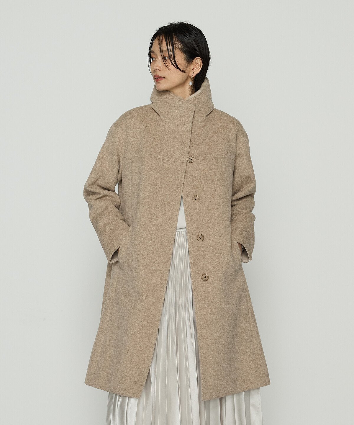 【コムサ/COMME CA】のアンゴラウール スタンドフーデットコート インテリア・キッズ・メンズ・レディースファッション・服の通販 founy(ファニー) 　ファッション　Fashion　レディースファッション　Fashion for Women　アウター　Coat / Outerwear Collection　コート・ロングコート・ピーコート　Long Coats, Peacoats & More　アンゴラ　Angora Knitwear　シンプル　Simple, Minimal　スタンド　Stand Collar, Upright Stand　スリット　Slit, Slit Detail　ダブル　Double, Double-Breasted　ドレープ　Drape, Draping Fabric　定番　Standard, Basic Item　フェイス　Face, Facial Design　フェミニン　Feminine, Girly　フロント　Front, Front Design　ロング　Long, Long-Length　エレガント 上品　Elegant　15:モカベージュ|ID: prp329100004800733 ipo3291000000035216421