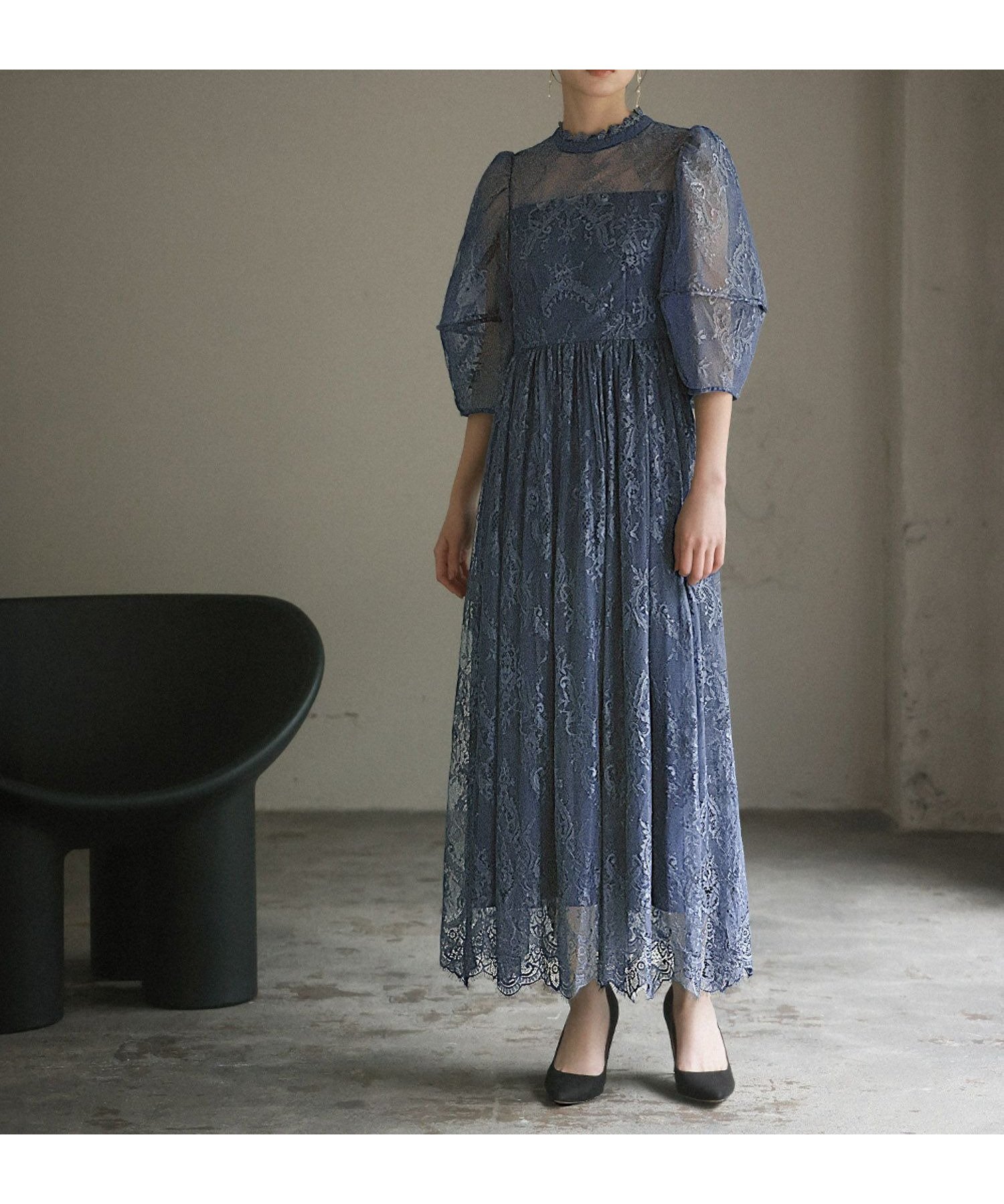 【ガール/GIRL】のランタンスリーブ総レースフレアロング丈 結婚式 ワンピース ドレス インテリア・キッズ・メンズ・レディースファッション・服の通販 founy(ファニー) 　ファッション　Fashion　レディースファッション　Fashion for Women　ワンピース　Dresses　フォーマル・パーティードレス・結婚式用ドレス　Elegant & Casual Dresses　オーガンジー　Organza Fabric　ギャザー　Gathered, Ruffled　スタンド　Stand Collar, Upright Stand　スリーブ　Sleeve, Long Sleeve / Short Sleeve　ドレス　Dress, One-Piece　フレア　Flare, Flared　ヨーク　Yoke, Yoke Design　リラックス　Relax, Relaxed Fit　レース　Lace, Lace Fabric　再入荷　Restock / Back in Stock　結婚式　Wedding　披露宴　Wedding Reception　二次会　After Party　KH|ID: prp329100004800735 ipo3291000000034967869