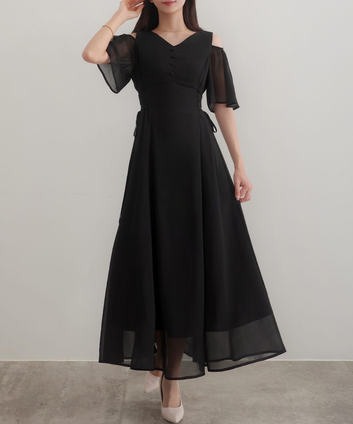 【ジュノア/JUNOAH】のCENEA 2wayVネックシアーコルセットワンピース インテリア・キッズ・メンズ・レディースファッション・服の通販 founy(ファニー) 　ファッション　Fashion　レディースファッション　Fashion for Women　ワンピース　Dresses　ブラック|ID: prp329100004800736 ipo3291000000034967876