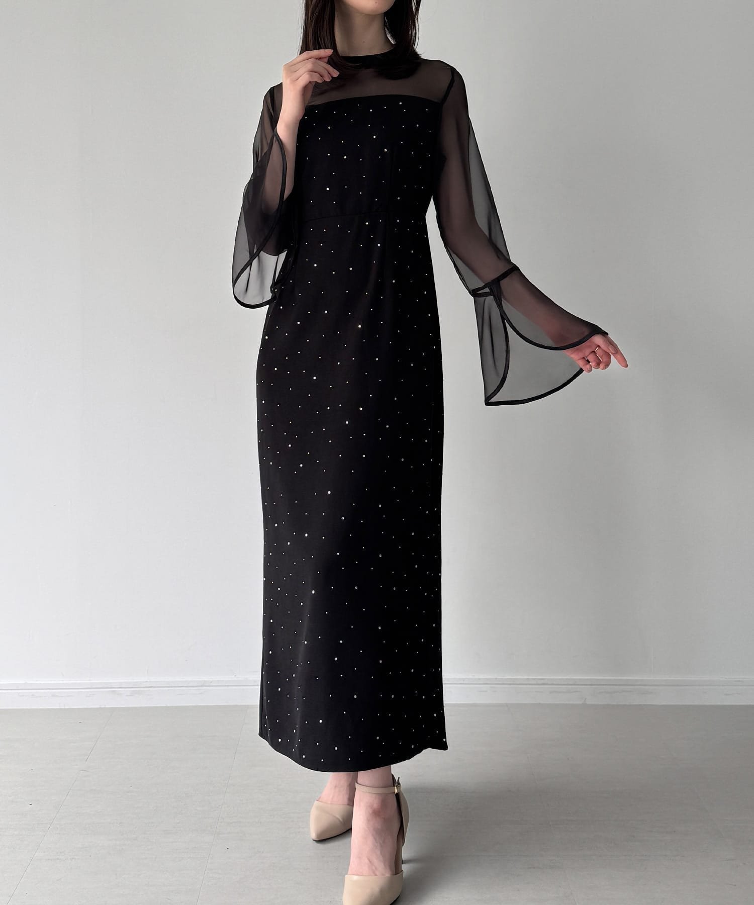 【ジュノア/JUNOAH】のベルスリーブキラキラタイトドレス インテリア・キッズ・メンズ・レディースファッション・服の通販 founy(ファニー) 　ファッション　Fashion　レディースファッション　Fashion for Women　ワンピース　Dresses　フォーマル・パーティードレス・結婚式用ドレス　Elegant & Casual Dresses　Aブラック|ID: prp329100004800738 ipo3291000000035179873