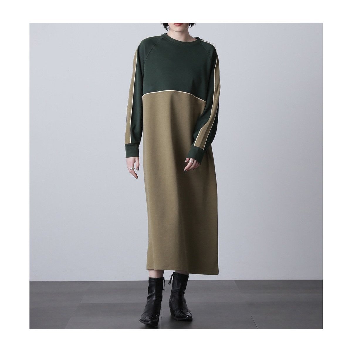 【ローズバッド/ROSE BUD】のラインカットソーワンピース インテリア・キッズ・メンズ・レディースファッション・服の通販 founy(ファニー) ファッション Fashion レディースファッション Fashion for Women ワンピース Dresses とろみ Fluid, Flowy Fabric インナー Innerwear スウェット / スエット Sweatshirt, Sweatwear ストレッチ Stretch, Stretchy Fabric レギュラー Regular, Standard Fit KHAKI|ID: prp329100004800742 ipo3291000000034830723