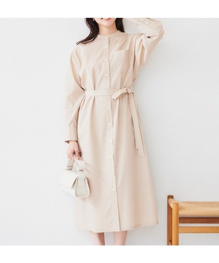 【アンタイトル/UNTITLED】のバンドカラーシャツワンピース インテリア・キッズ・メンズ・レディースファッション・服の通販 founy(ファニー) 　ファッション　Fashion　レディースファッション　Fashion for Women　ワンピース　Dresses　シャツワンピース / 1枚で着映えコーデ　Shirt Dresses　おすすめ　Recommended / Our Picks　キャミソール　Camisole, Spaghetti Strap Top　シャンブレー　Chambray, Denim-Like Fabric　スマート　Smart, Elegant　ドレス　Dress, One-Piece　ポケット　Pocket, Pocket Detail　羽織　Haori, Light Jacket　ピンクベージュ|ID: prp329100004800767 ipo3291000000035011442