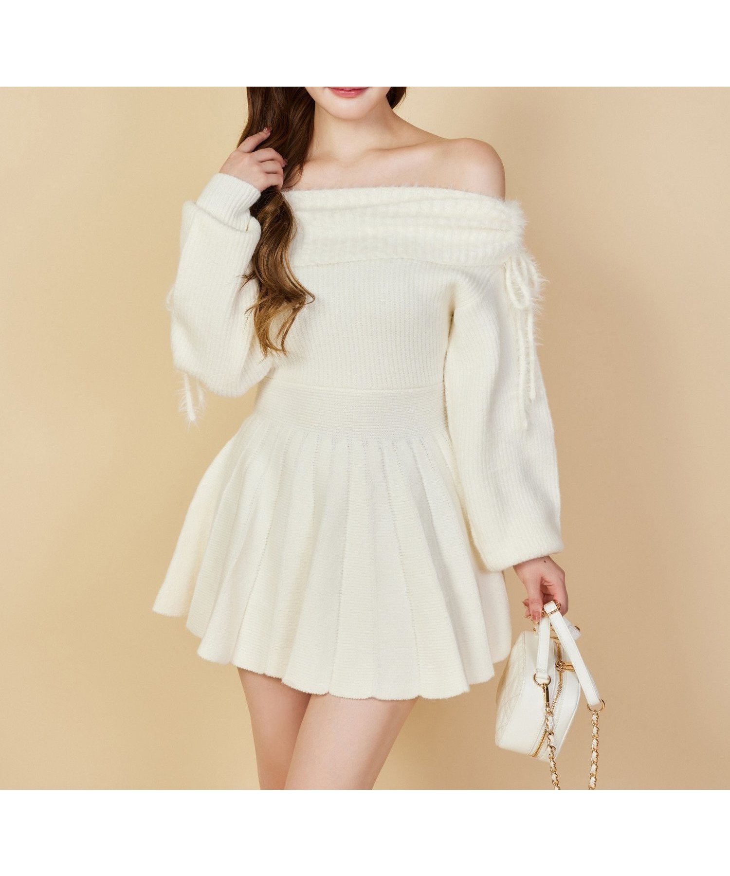 【ナイスクラップ/NICE CLAUP】のオフショルプリーツニットミニワンピ インテリア・キッズ・メンズ・レディースファッション・服の通販 founy(ファニー) 　ファッション　Fashion　レディースファッション　Fashion for Women　ワンピース　Dresses　ロング　Long, Long-Length　ワンポイント　One Point, Statement Accent　再入荷　Restock / Back in Stock　おすすめ　Recommended / Our Picks　2025年　2025　2025-2026秋冬・A/W　Autumn/Winter 2025–26 AW25–26　アイボリー|ID: prp329100004800769 ipo3291000000035011603