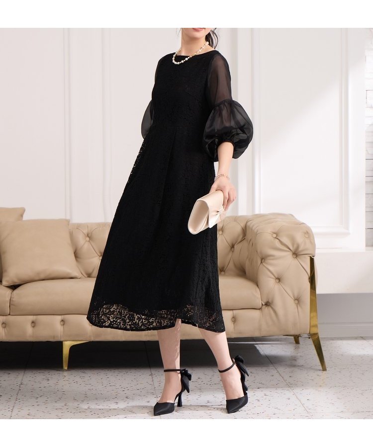 【ドレス/DRESS+】のしっとり大人華やかなレースワンピース インテリア・キッズ・メンズ・レディースファッション・服の通販 founy(ファニー) 　ファッション　Fashion　レディースファッション　Fashion for Women　ワンピース　Dresses　シアー　Sheer, See-Through　シェイプ　Shape, Slim Fit　シンプル　Simple, Minimal　スリーブ　Sleeve, Long Sleeve / Short Sleeve　セレモニー　Ceremony　ドレス　Dress, One-Piece　バルーン　Balloon, Balloon Silhouette　フレア　Flare, Flared　レース　Lace, Lace Fabric　エレガント 上品　Elegant　二次会　After Party　披露宴　Wedding Reception　ブラック|ID: prp329100004800801 ipo3291000000035020370