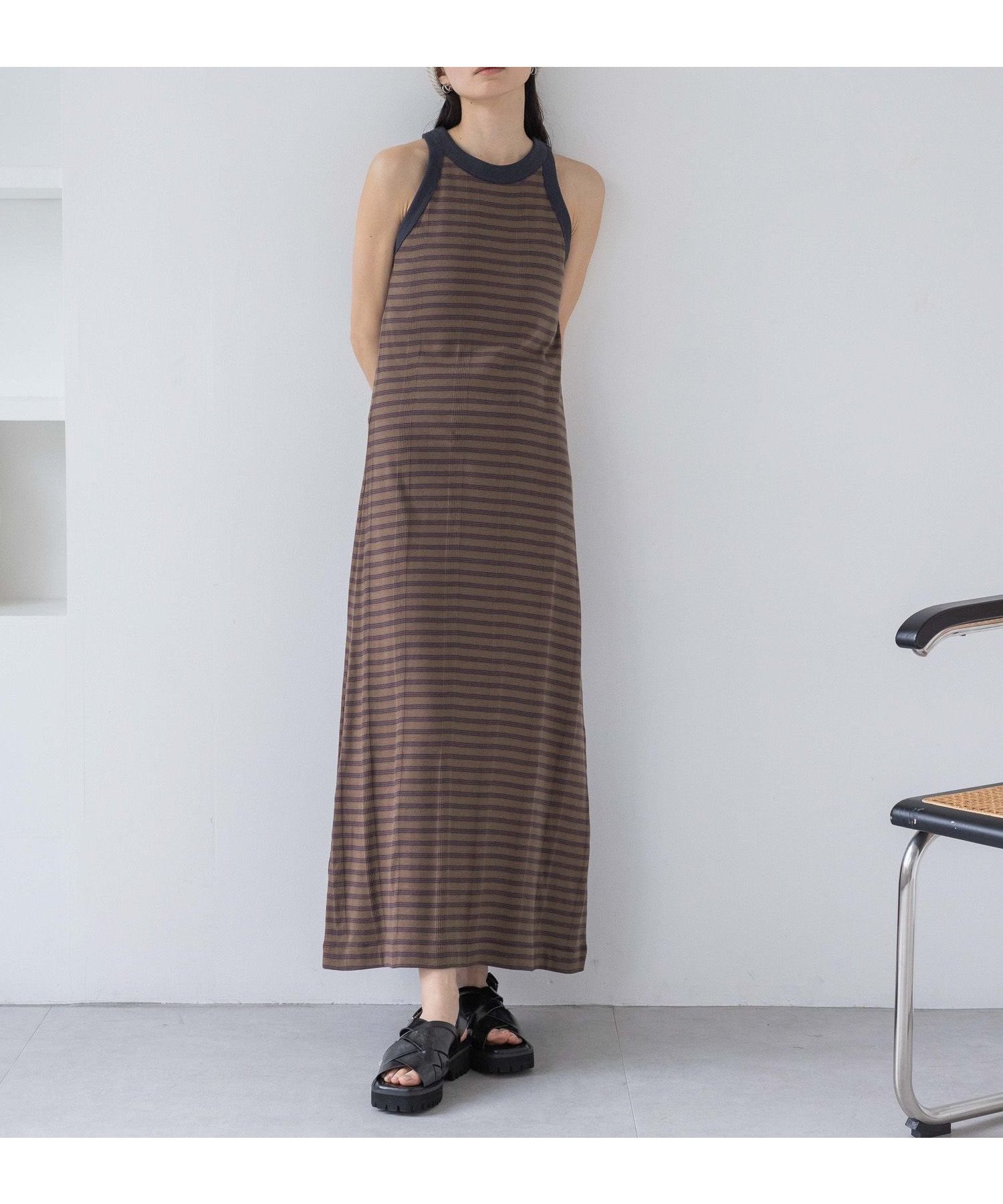 【ジーナシス/JEANASiS】の【miller】アメスリワンピース【先行 】 インテリア・キッズ・メンズ・レディースファッション・服の通販 founy(ファニー) 　ファッション　Fashion　レディースファッション　Fashion for Women　ワンピース　Dresses　アメリカン　American Style　インナー　Innerwear　シンプル　Simple, Minimal　スリーブ　Sleeve, Long Sleeve / Short Sleeve　定番　Standard, Basic Item　ボーダー　Border, Stripe　マキシ　Maxi, Full Length　お家時間・ステイホーム　Stay Home / At Home　夏　Summer　ブラウン系その他|ID: prp329100004800802 ipo3291000000034831248