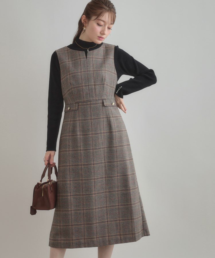 【クチュール ブローチ/Couture Brooch】の【美シルエット・大人可愛い・通勤】TRチェックジャンスカ インテリア・キッズ・メンズ・レディースファッション・服の通販 founy(ファニー) 　ファッション　Fashion　レディースファッション　Fashion for Women　スマート　Smart, Elegant　チェック　Check, Plaid, Tartan　フラップ　Flap, Flap Pocket　ポケット　Pocket, Pocket Detail　おすすめ　Recommended / Our Picks　ビジネス 仕事 通勤　Business / Work / Commuting　2025年　2025　2025-2026秋冬・A/W　Autumn/Winter 2025–26 AW25–26　ブラウン|ID: prp329100004800816 ipo3291000000034871885