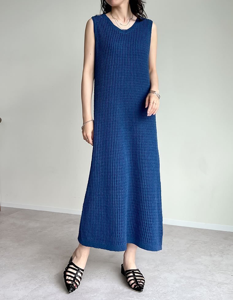 【リエディ/Re:EDIT】のメッシュニットワンピース インテリア・キッズ・メンズ・レディースファッション・服の通販 founy(ファニー) 　ファッション　Fashion　レディースファッション　Fashion for Women　ワンピース　Dresses　ニットワンピース　Knit Dresses　キャップ　Cap, Baseball Cap　キャミワンピース　Cami Dress, Slip Dress　コンパクト　Compact, Small Size　サンダル　Sandals, Summer Shoes　ダウン　Down, Puffer　トレンド　Trend, Trending Now　バランス　Balance, Style Balance　フラット　Flat, Flat Shoes　リゾート　Resort, Vacation Style　ループ　Loop, Loop Knit　おすすめ　Recommended / Our Picks　夏　Summer　エレガント 上品　Elegant　ブルー|ID: prp329100004800818 ipo3291000000035169142