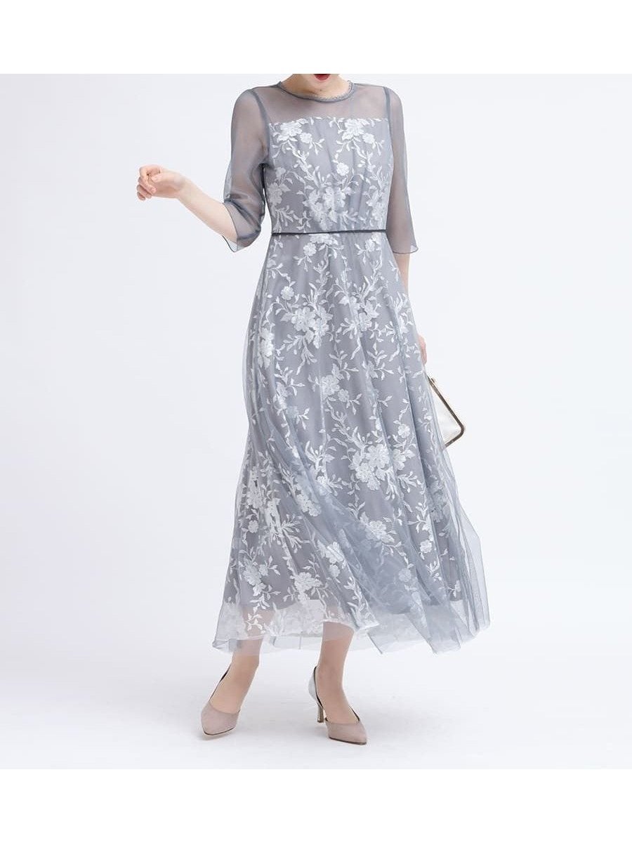 【ヴァン/Vin】のチュールレイヤードフラワー刺繍ドレス インテリア・キッズ・メンズ・レディースファッション・服の通販 founy(ファニー) ファッション Fashion レディースファッション Fashion for Women ワンピース Dresses フォーマル・パーティードレス・結婚式用ドレス Elegant & Casual Dresses チュール Tulip, Tulip Motif ドレス Dress, One-Piece パイピング Piping, Trim Design フラワー Flower, Floral モチーフ Motif, Design Theme レース Lace, Lace Fabric エレガント 上品 Elegant 結婚式 Wedding グレー|ID: prp329100004800823 ipo3291000000034831448