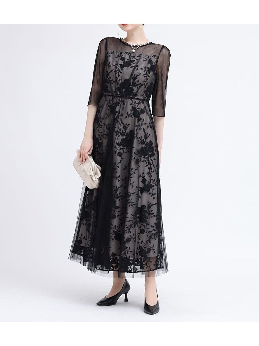 【ヴァン/Vin】のチュールレイヤードフラワー刺繍ドレス インテリア・キッズ・メンズ・レディースファッション・服の通販 founy(ファニー) ファッション Fashion レディースファッション Fashion for Women ワンピース Dresses フォーマル・パーティードレス・結婚式用ドレス Elegant & Casual Dresses チュール Tulip, Tulip Motif ドレス Dress, One-Piece パイピング Piping, Trim Design フラワー Flower, Floral モチーフ Motif, Design Theme レース Lace, Lace Fabric エレガント 上品 Elegant 結婚式 Wedding ブラック|ID: prp329100004800823 ipo3291000000034831449