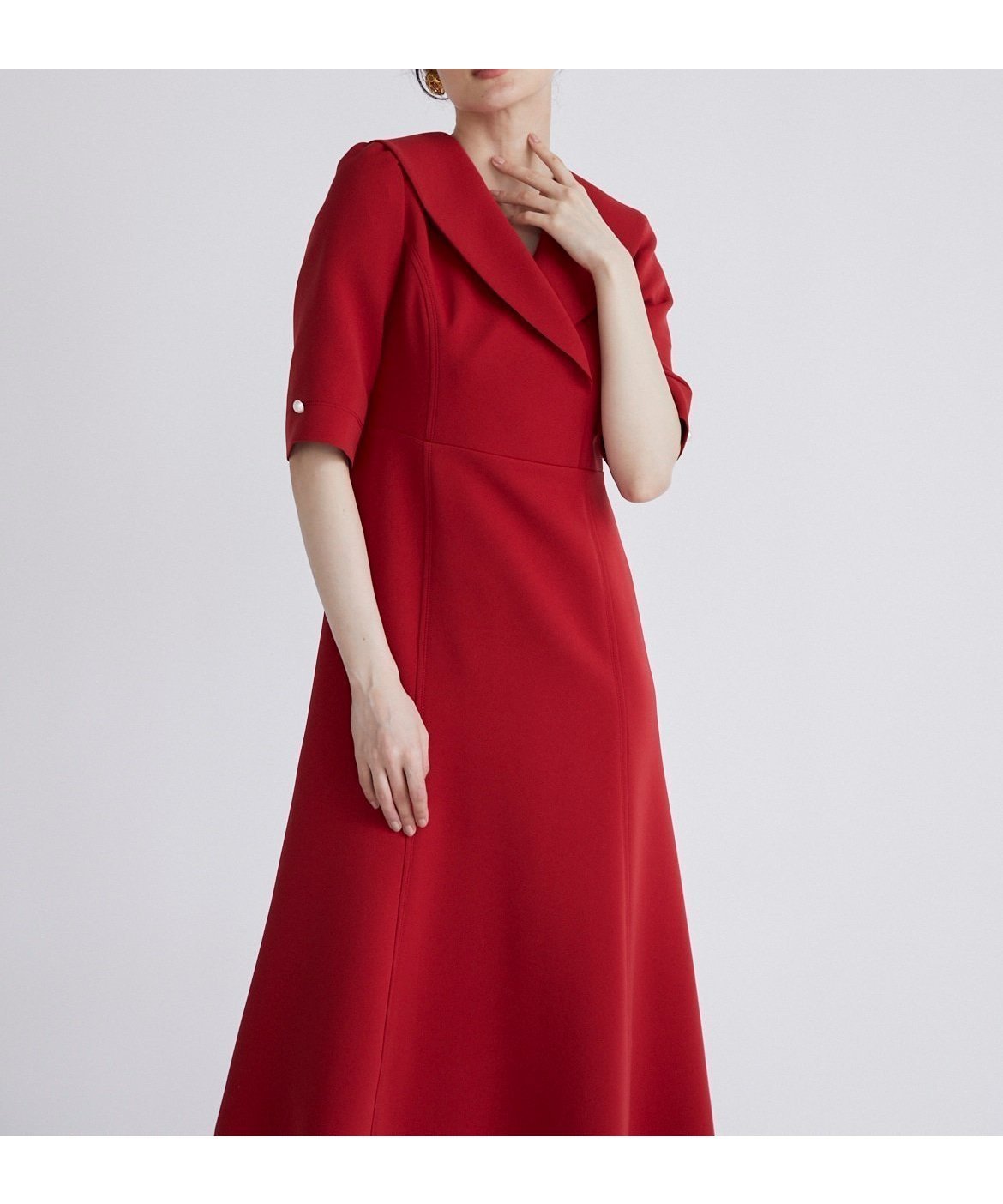 【マーリエ ル カセット/Maglie le cassetto】の《M Maglie le cassetto》ショールカラーワンピース インテリア・キッズ・メンズ・レディースファッション・服の通販 founy(ファニー) 　ファッション　Fashion　レディースファッション　Fashion for Women　ワンピース　Dresses　ショール　Shawl, Wrap　トリプル　Triple, Three Layers　パール　Pearl, Pearl Accent　フレア　Flare, Flared　エレガント 上品　Elegant　レッド|ID: prp329100004800833 ipo3291000000034999930