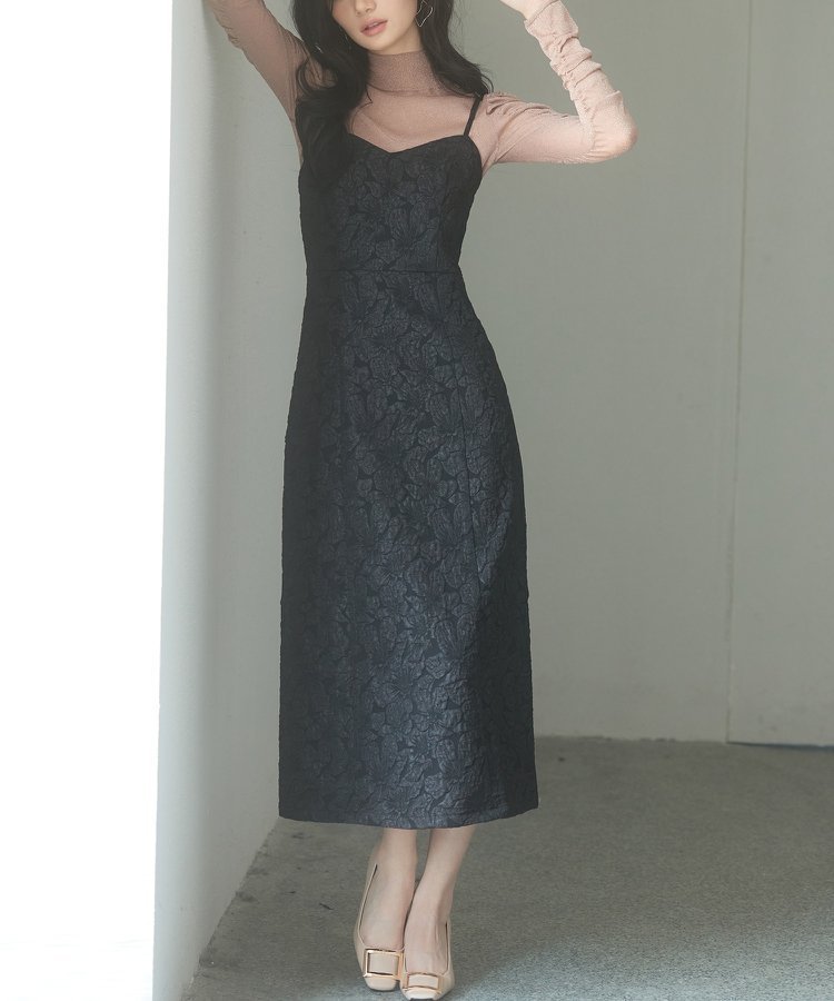 【セゾンドパピヨン/SAISON DE PAPILLON】のジャガード生地バックスリットキャミワンピース インテリア・キッズ・メンズ・レディースファッション・服の通販 founy(ファニー) ファッション Fashion レディースファッション Fashion for Women ワンピース Dresses キャミソールワンピース Camisole Dresses インナー Innerwear キャミワンピース Cami Dress, Slip Dress シャーリング Shirring, Ruched シンプル Simple, Minimal スリット Slit, Slit Detail ロング Long, Long-Length 二次会 After Party 楽ちん Easy Fit, Comfortable A/W・秋冬 Autumn/Winter ブラック|ID: prp329100004800848 ipo3291000000034917865