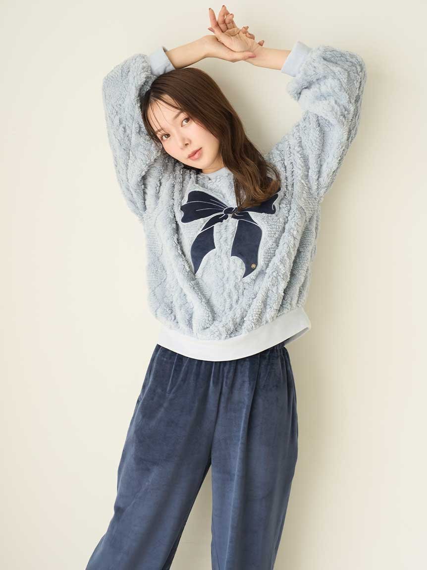 【スナイデル ホーム/SNIDEL HOME】のリボンフリースセットアップ インテリア・キッズ・メンズ・レディースファッション・服の通販 founy(ファニー) 　ファッション　Fashion　レディースファッション　Fashion for Women　セットアップ　Matching Sets　スマート　Smart, Elegant　セットアップ　Set-Up, Coordinated Outfit　チャーム　Charm, Pendant　パッチワーク　Patchwork, Mixed Fabric　フリル　Frill, Ruffle　リボン　Ribbon, Bow　リラックス　Relax, Relaxed Fit　ロング　Long, Long-Length　ワンポイント　One Point, Statement Accent　無地　Plain, Solid Color　A/W・秋冬　Autumn/Winter　BLU[086]|ID: prp329100004800856 ipo3291000000034831767