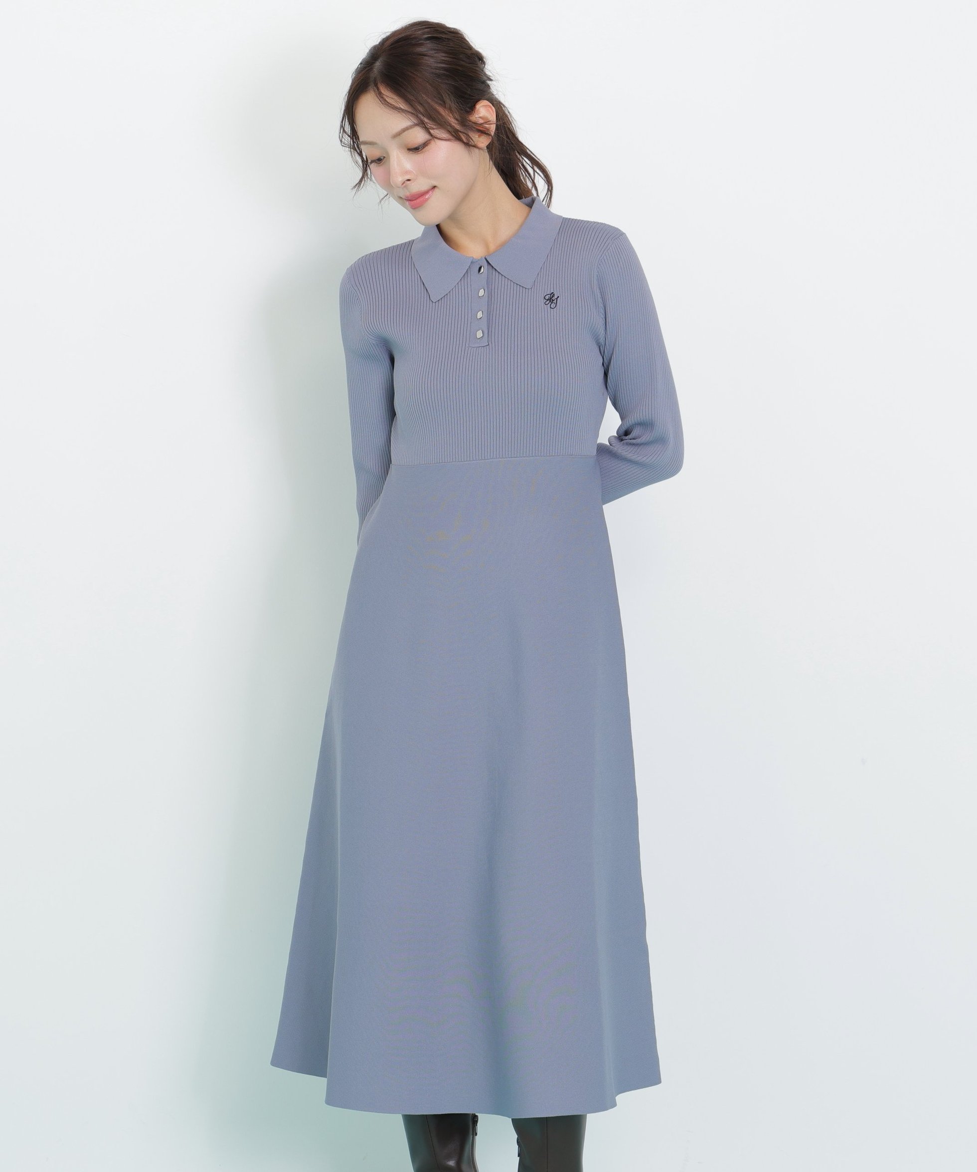 【ジルバイジルスチュアート/JILL by JILLSTUART】の長袖ポロネックニットワンピース インテリア・キッズ・メンズ・レディースファッション・服の通販 founy(ファニー) 　ファッション　Fashion　レディースファッション　Fashion for Women　ワンピース　Dresses　ニットワンピース　Knit Dresses　おすすめ　Recommended / Our Picks　エレガント 上品　Elegant　スクエア　Square, Square Shape　スマート　Smart, Elegant　フロント　Front, Front Design　A/W・秋冬　Autumn/Winter　長袖　Long Sleeve, Full Sleeve　ブルー|ID: prp329100004800904 ipo3291000000035029449