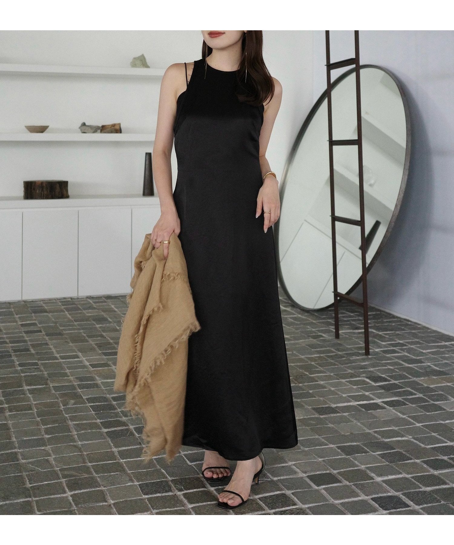 【アニュアンス/anuans】のサテンアメスリワンピース インテリア・キッズ・メンズ・レディースファッション・服の通販 founy(ファニー) 　ファッション　Fashion　レディースファッション　Fashion for Women　ワンピース　Dresses　インナー　Innerwear　ウォッシャブル　Machine Washable　カットオフ　Cut-Off Design　サテン　Satin, Glossy Fabric　エレガント 上品　Elegant　BLACK|ID: prp329100004800918 ipo3291000000034930384