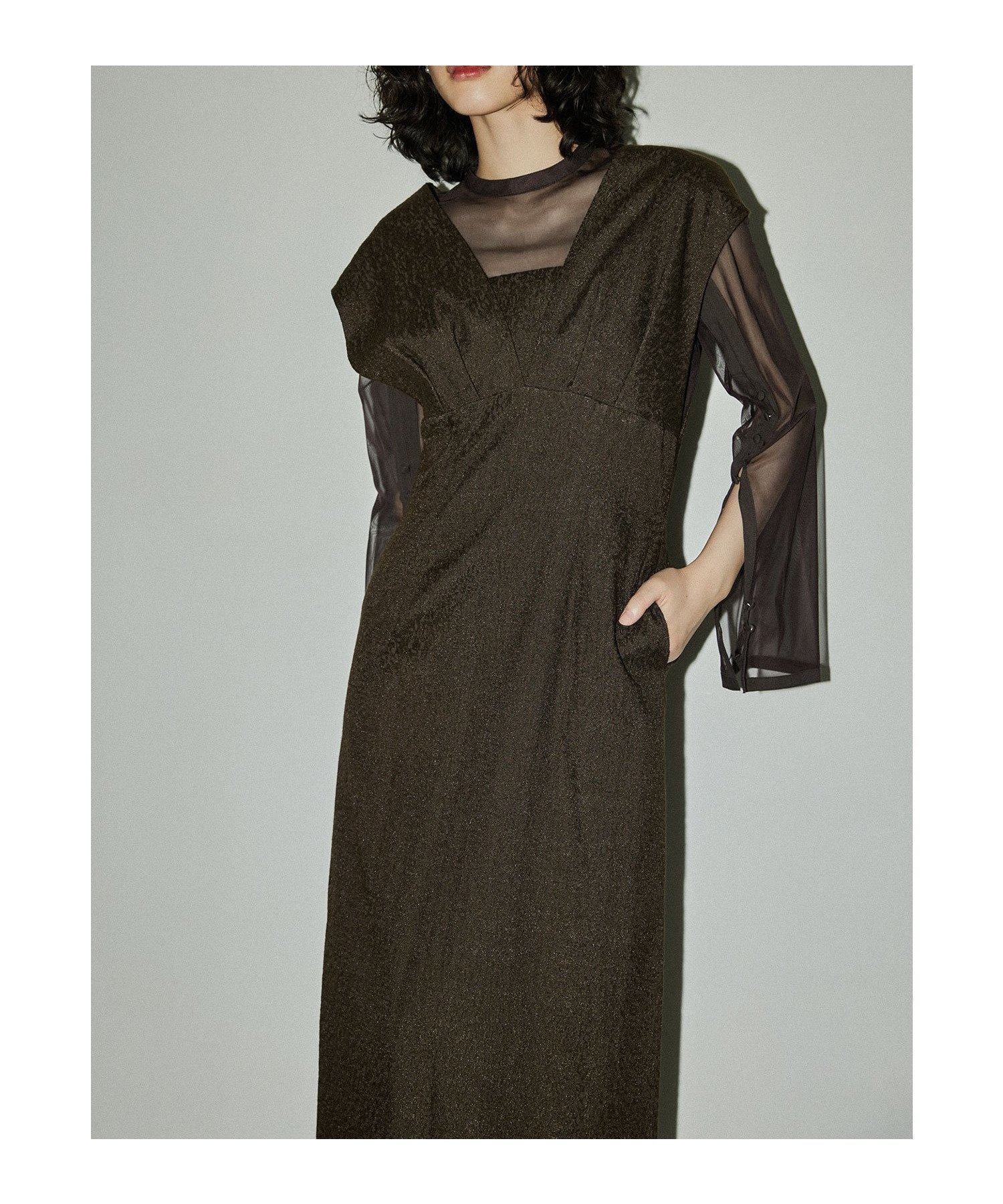 【ビーフラット/bflat】のV line ジャガードドレス 結婚式 パーティードレス オケージョンドレス 同窓会 人気、トレンドファッション・服の通販 founy(ファニー) 　ファッション　Fashion　レディースファッション　Fashion for Women　ワンピース　Dresses　フォーマル・パーティードレス・結婚式用ドレス　Elegant & Casual Dresses　インナー　Innerwear　ストレート　Straight, Straight Cut　ドレス　Dress, One-Piece　ポケット　Pocket, Pocket Detail　おすすめ　Recommended / Our Picks　結婚式　Wedding　披露宴　Wedding Reception　二次会　After Party　 other-1|ID: prp329100004800924 ipo3291000000035171795