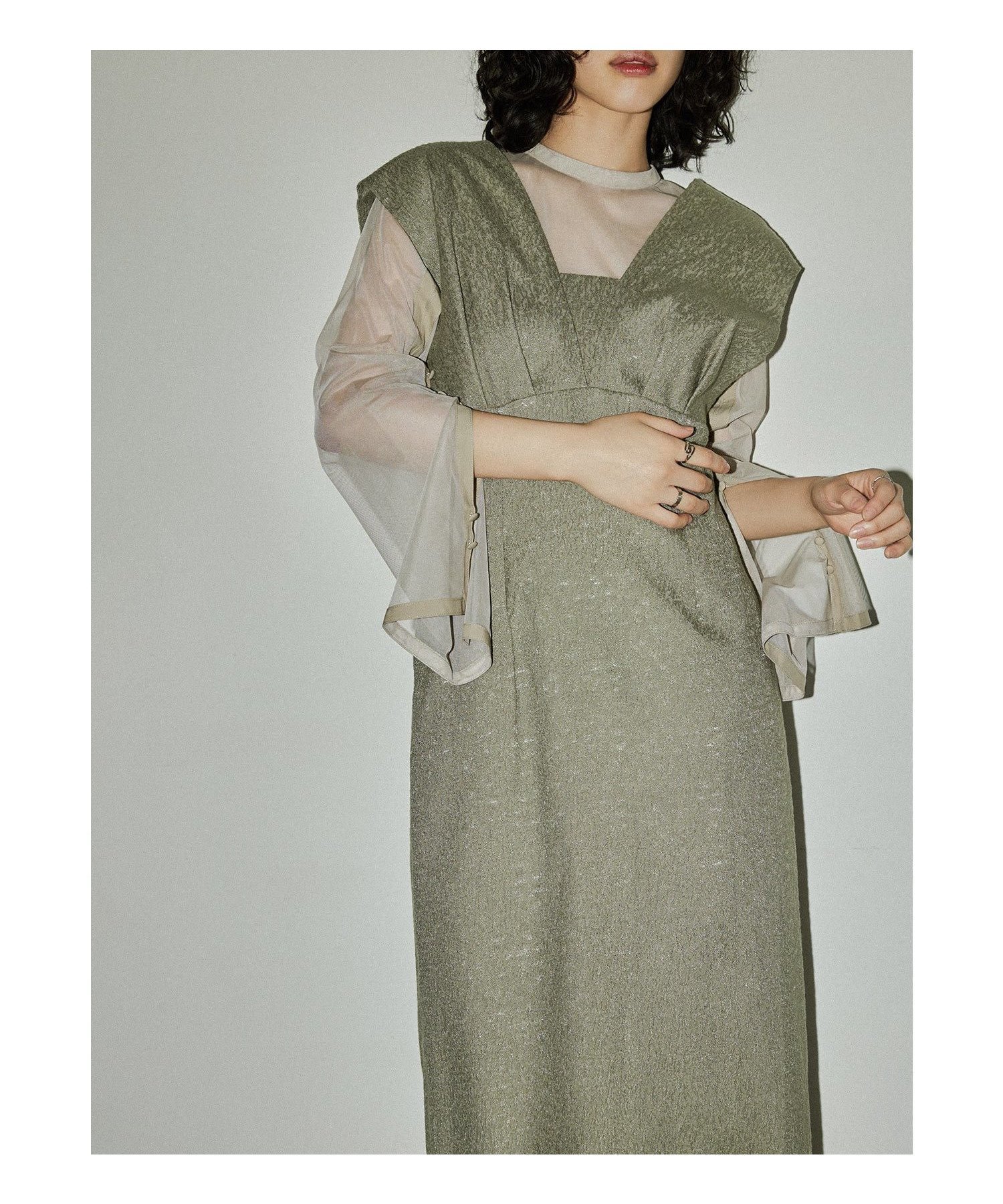 【ビーフラット/bflat】のV line ジャガードドレス 結婚式 パーティードレス オケージョンドレス 同窓会 インテリア・キッズ・メンズ・レディースファッション・服の通販 founy(ファニー) 　ファッション　Fashion　レディースファッション　Fashion for Women　ワンピース　Dresses　フォーマル・パーティードレス・結婚式用ドレス　Elegant & Casual Dresses　インナー　Innerwear　ストレート　Straight, Straight Cut　ドレス　Dress, One-Piece　ポケット　Pocket, Pocket Detail　おすすめ　Recommended / Our Picks　結婚式　Wedding　披露宴　Wedding Reception　二次会　After Party　カーキ|ID: prp329100004800924 ipo3291000000035171803