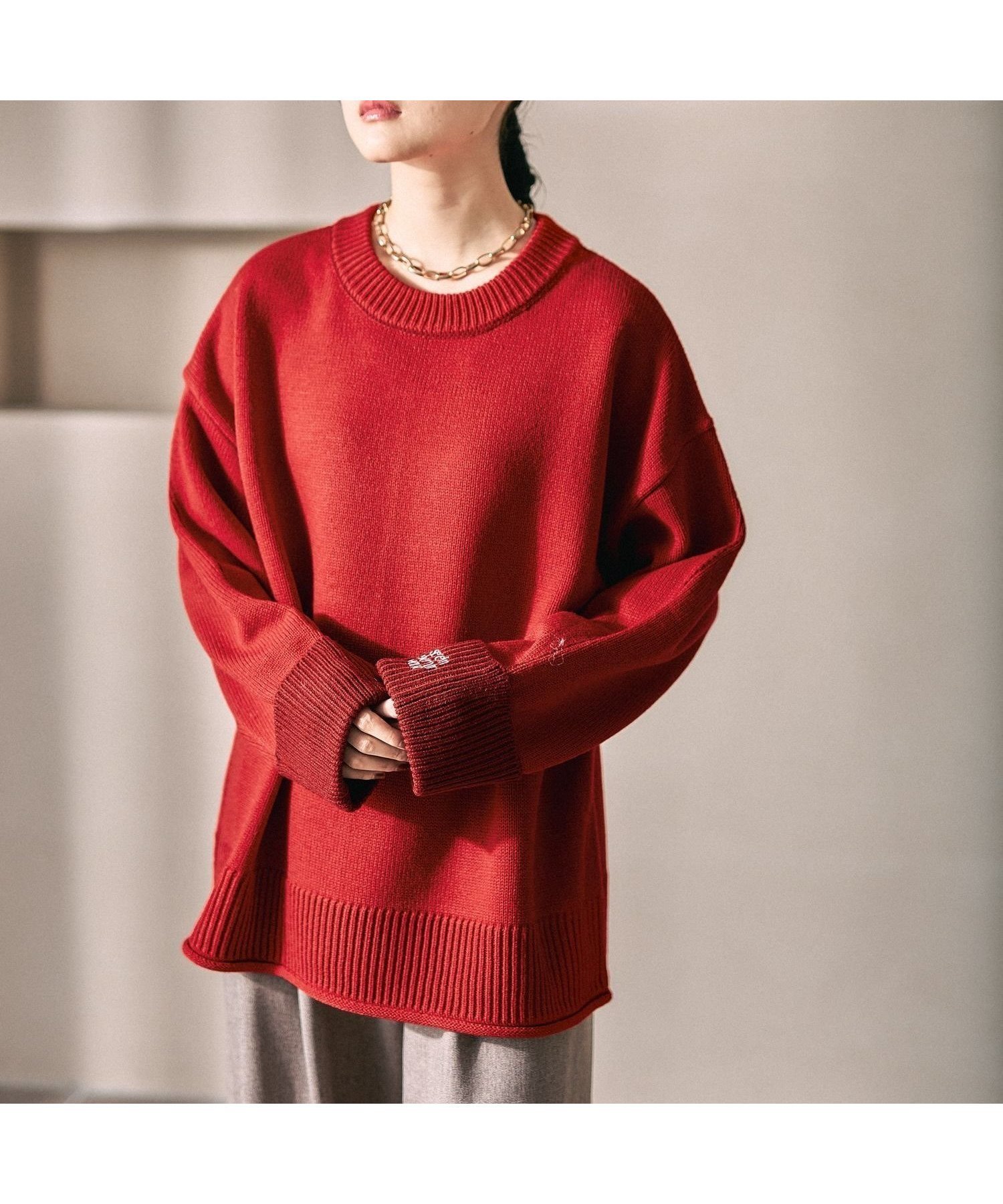 【レプシィム ローリーズファーム/LEPSIM LOWRYS FARM】の5ゲージ袖配色ロゴプルオーバー インテリア・キッズ・メンズ・レディースファッション・服の通販 founy(ファニー) 　ファッション　Fashion　レディースファッション　Fashion for Women　トップス・カットソー　Cut & Sew Tops　カジュアルプルオーバー・ニットトップス　Pullovers & Knit Tops / Casual Pullovers　おすすめ　Recommended / Our Picks　レッド×ダークレッド35|ID: prp329100004800925 ipo3291000000034832423