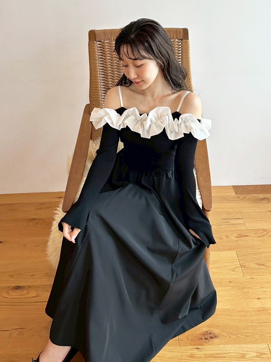 【リリーブラウン/Lily Brown】のフリルカラーニットコンビワンピース 人気、トレンドファッション・服の通販 founy(ファニー) ファッション Fashion レディースファッション Fashion for Women ワンピース Dresses other-1|ID: prp329100004800932 ipo3291000000034882771