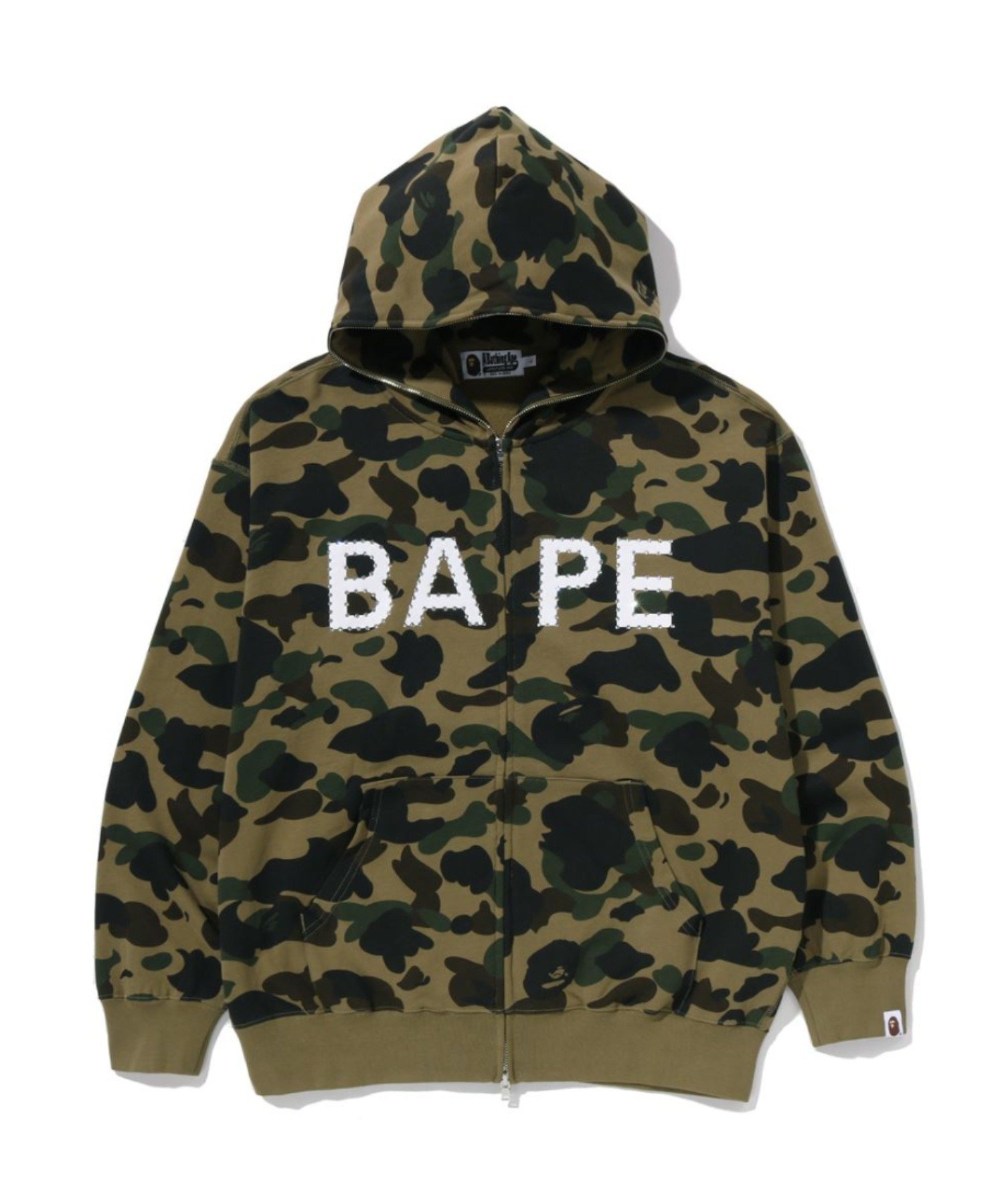 【ア ベイシング エイプ/A BATHING APE】の1ST CAMO BAPE LOGO RHINESTONE RELAXED FIT FULL ZIP HOODIE インテリア・キッズ・メンズ・レディースファッション・服の通販 founy(ファニー) 　ファッション　Fashion　レディースファッション　Fashion for Women　ストーン　Stone, Gem-Like　フロント　Front, Front Design　プリント　Print, Printed Pattern　GREEN|ID: prp329100004800939 ipo3291000000035217952